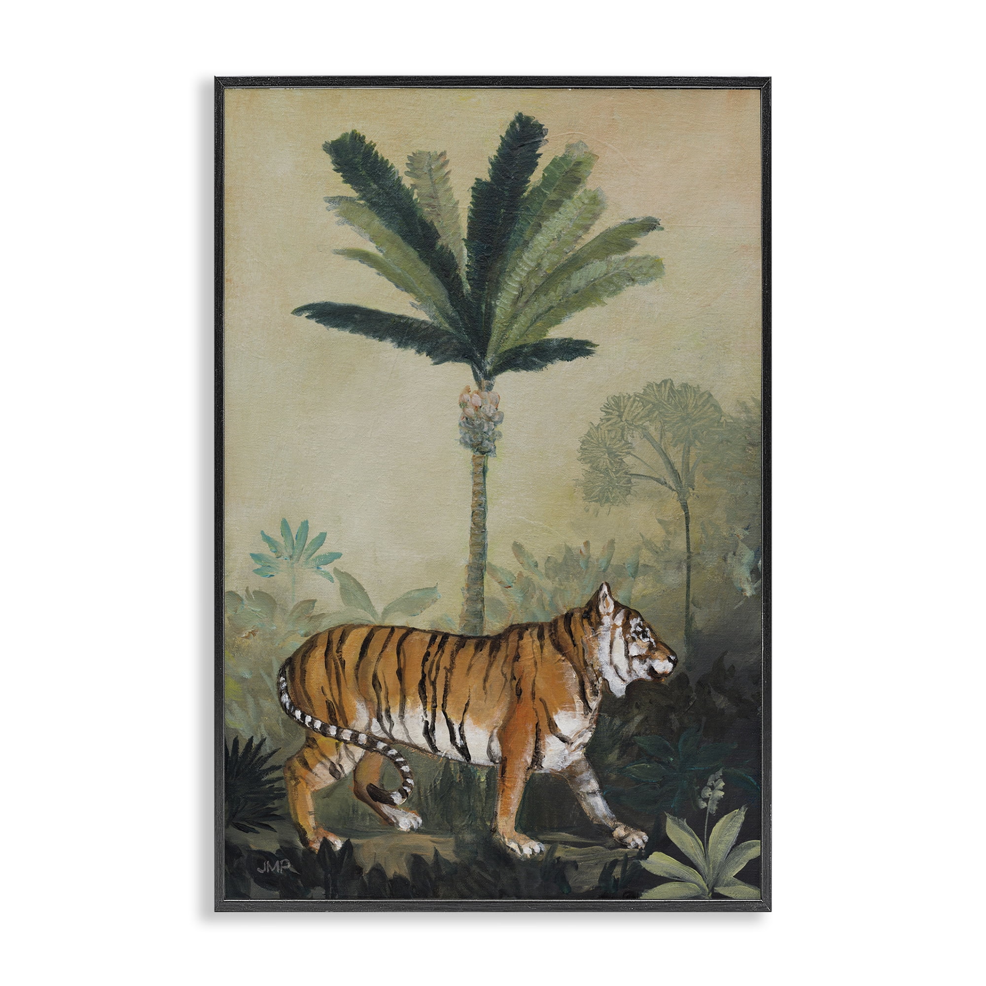 Stupell Industries King Of Jungle Tiger Landscape Painting Black Framed Art Print Wall Art, 20 x 30