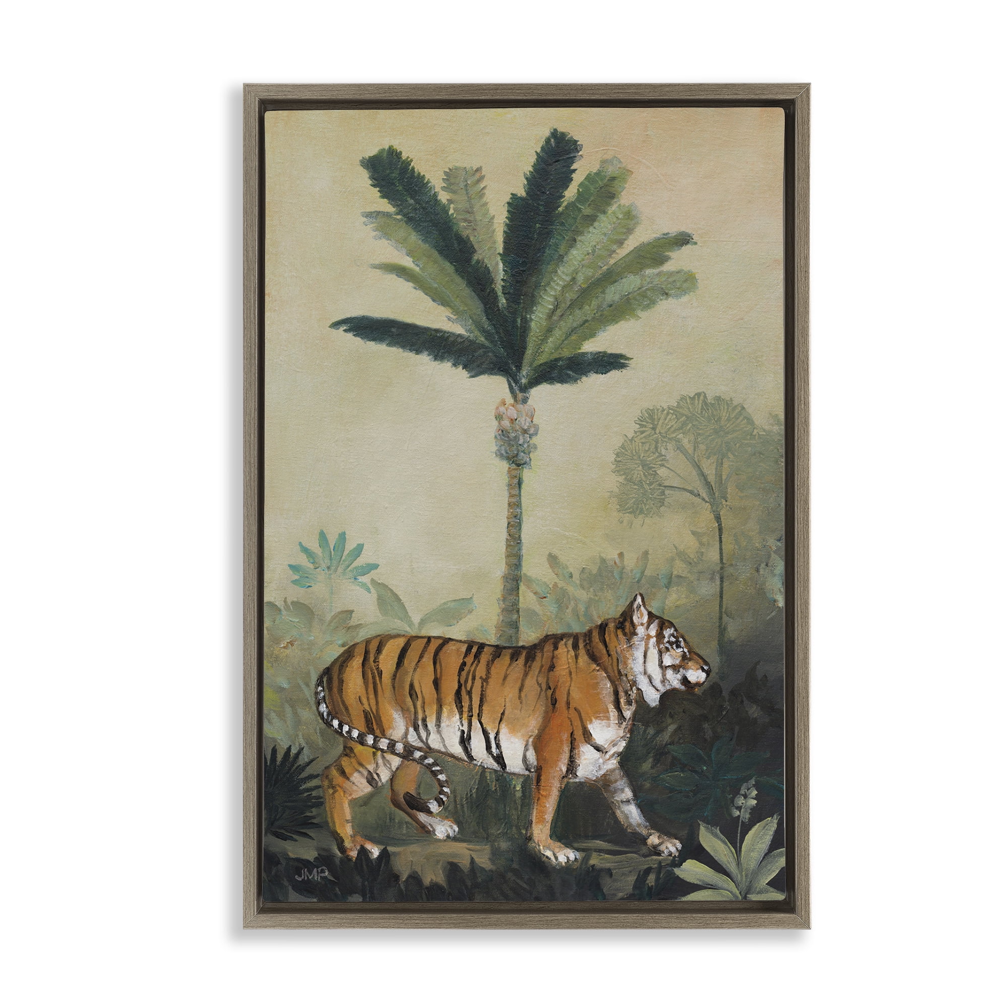Stupell Industries King Of Jungle Tiger Landscape Painting Brown Floater Framed Canvas Art Print Wall Art, 21 x 31