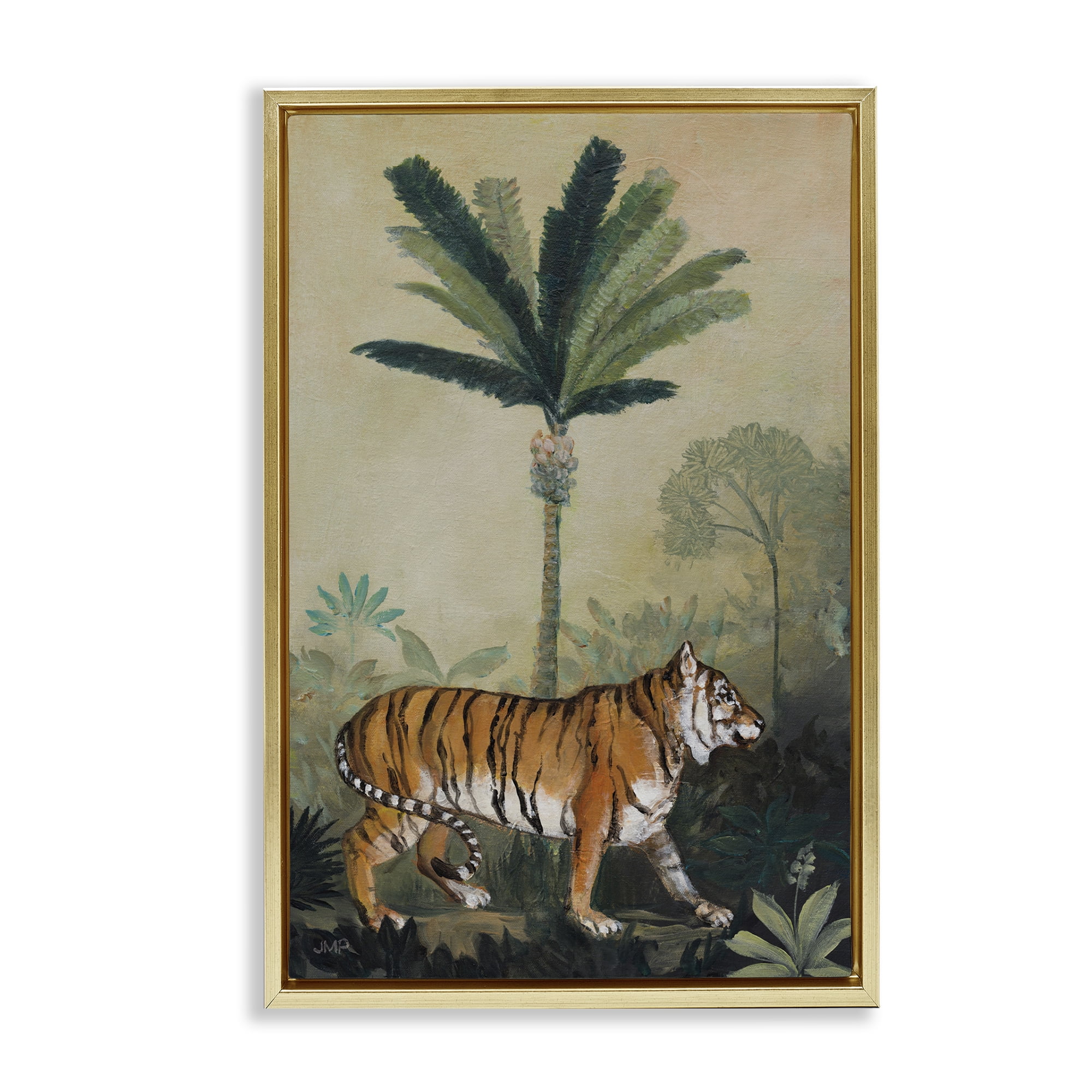 Stupell Industries King Of Jungle Tiger Landscape Painting Gold Floater Framed Canvas Art Print Wall Art, 21 x 31