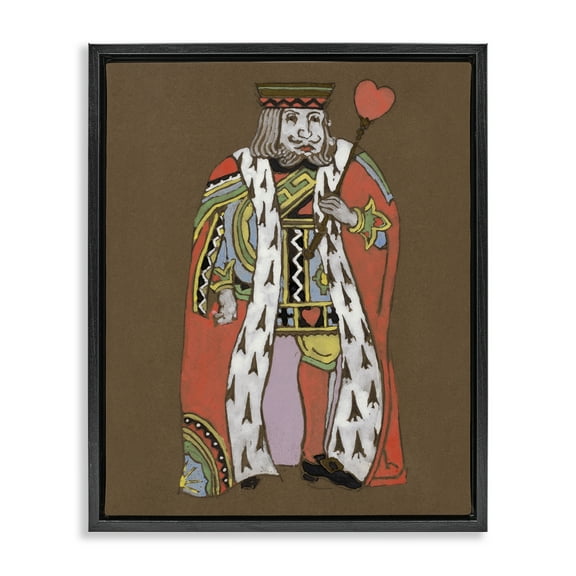 Stupell Industries King Playing Card Motif Entertainment Painting Black Floater Framed Canvas Art Print Wall Art, 17 x 21