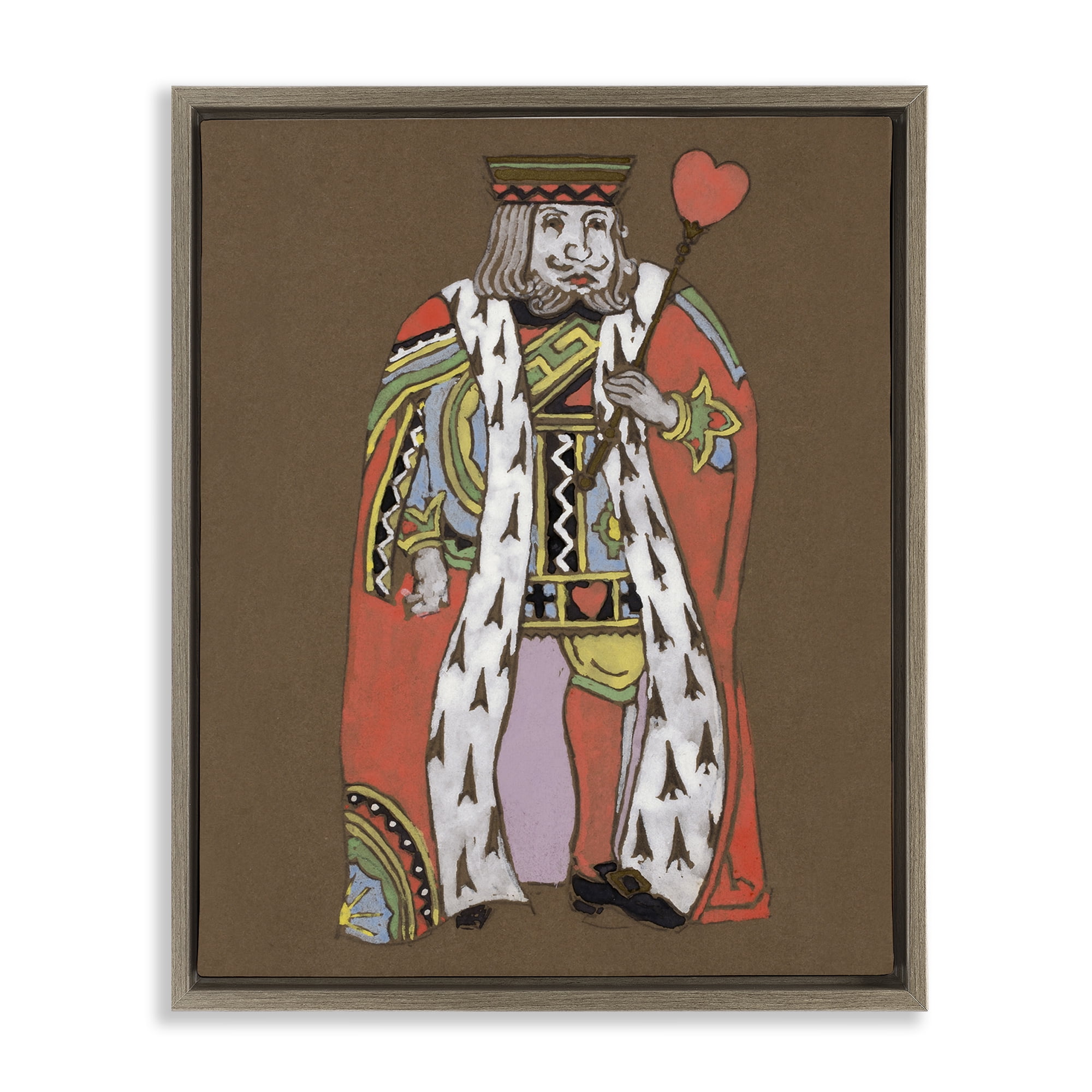 Stupell Industries King Playing Card Motif Entertainment Painting Brown Floater Framed Canvas Art Print Wall Art, 25 x 31