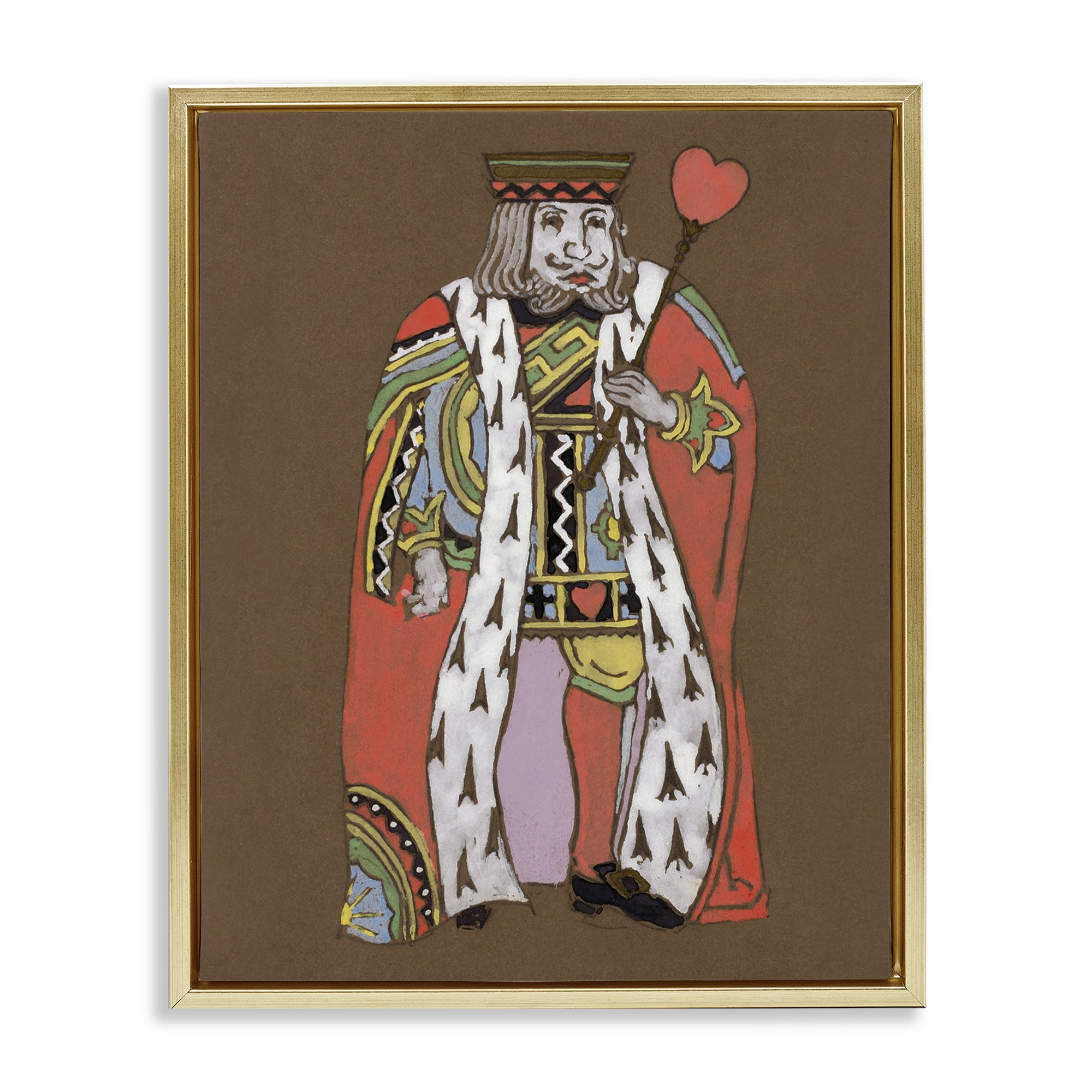 Stupell Industries King Playing Card Motif Entertainment Painting Gold Floater Framed Canvas Art Print Wall Art, 25 x 31