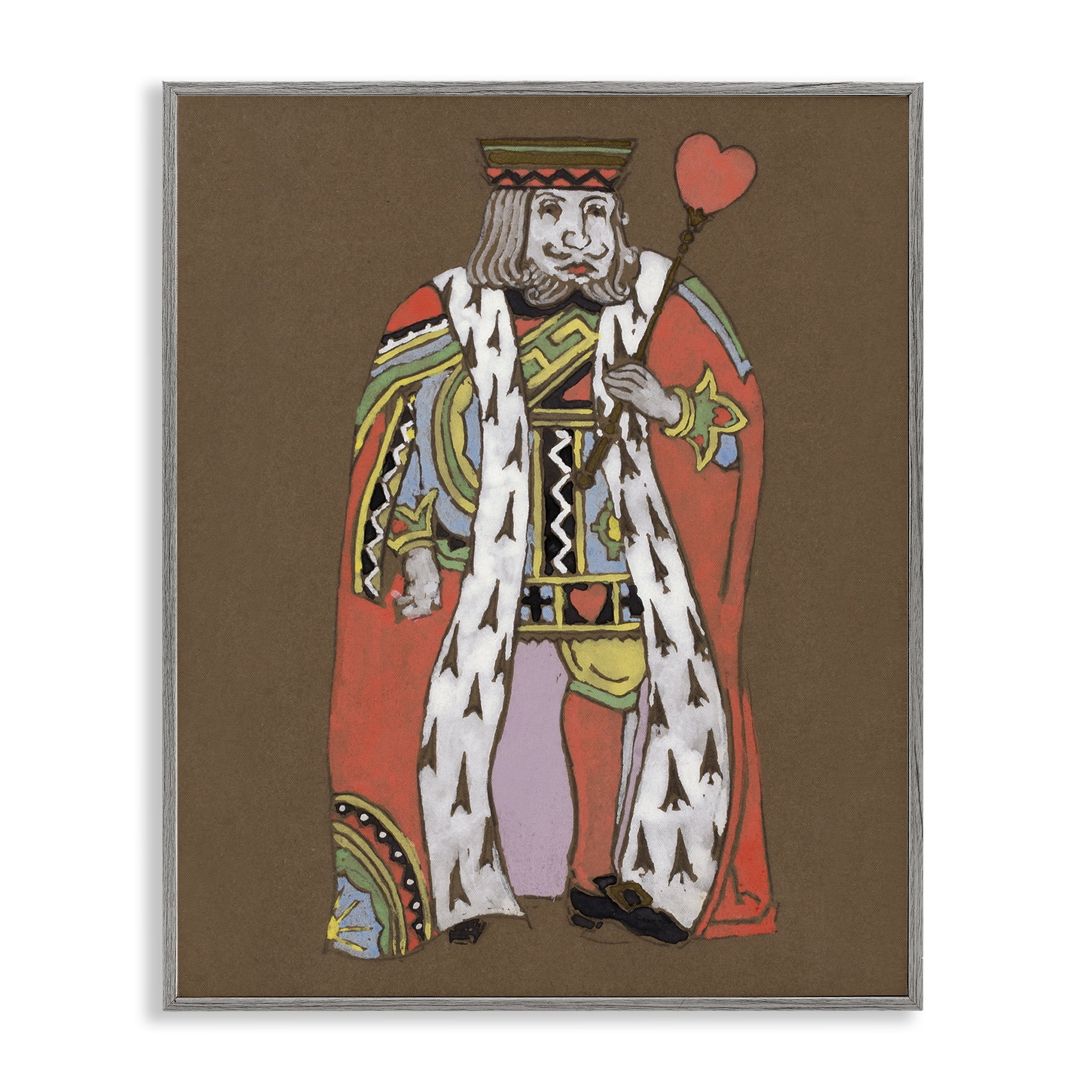 Stupell Industries King Playing Card Motif Entertainment Painting Gray Framed Art Print Wall Art, 24 x 30