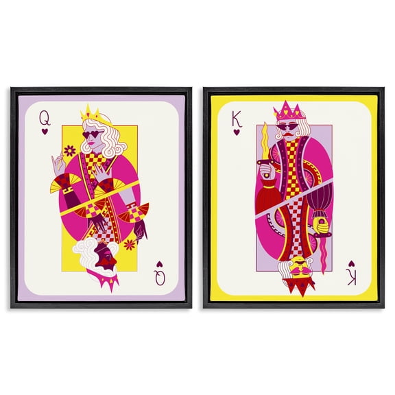 Stupell Industries King & Queen Cards People Painting Black Floater Framed Canvas Art Print Wall Art, 17 x 21, Set of 2