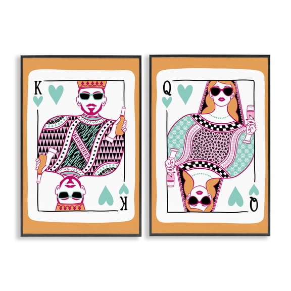 Stupell Industries King & Queen of Hearts Entertainment Painting Black Framed Art Print Wall Art, 12 x 18, Set of 2
