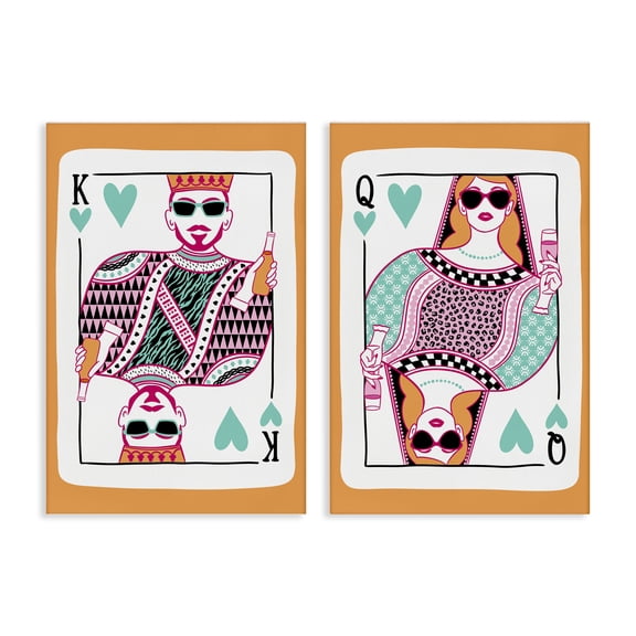 Stupell Industries King & Queen of Hearts Entertainment Painting Wrapped Canvas Art Print Wall Art, 16 x 24, Set of 2