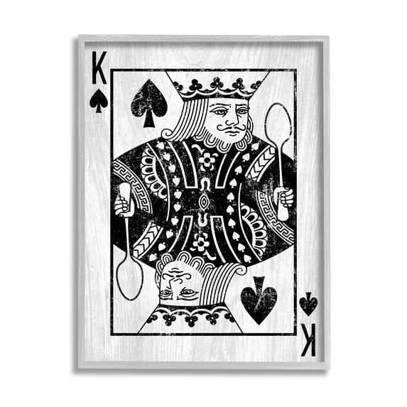 Stupell Industries King Spade Card Deck Symbol Graphic Art Gray Framed Art Print Wall Art, Design by Lil' Rue