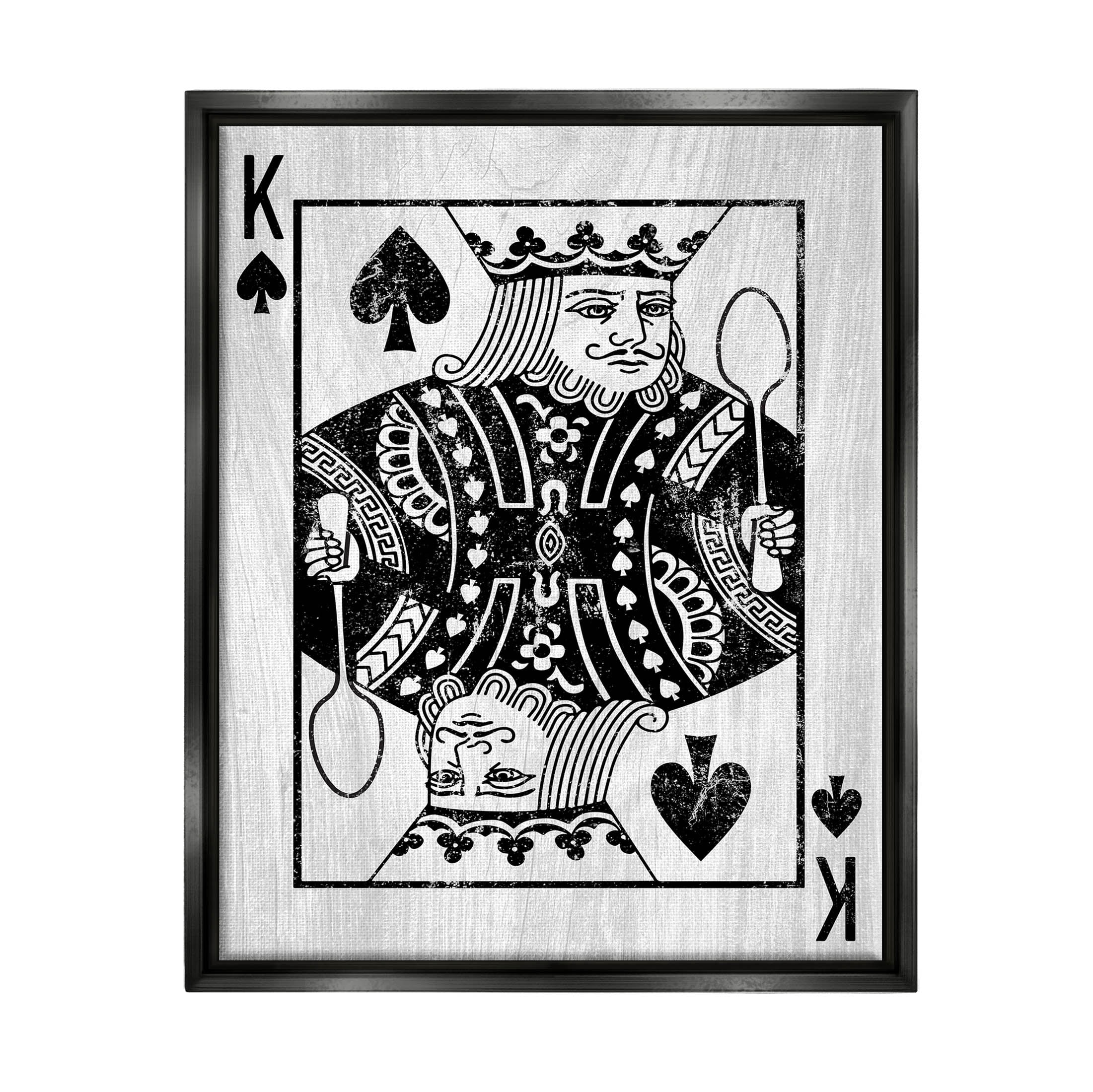 Stupell Industries King Spade Card Deck Symbol Graphic Art Jet Black Floating Framed Canvas Print Wall Art, Design by Lil' Rue
