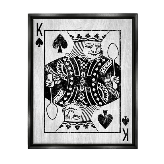 Stupell Industries King Spade Card Deck Symbol Graphic Art Jet Black Floating Framed Canvas Print Wall Art, Design by Lil' Rue