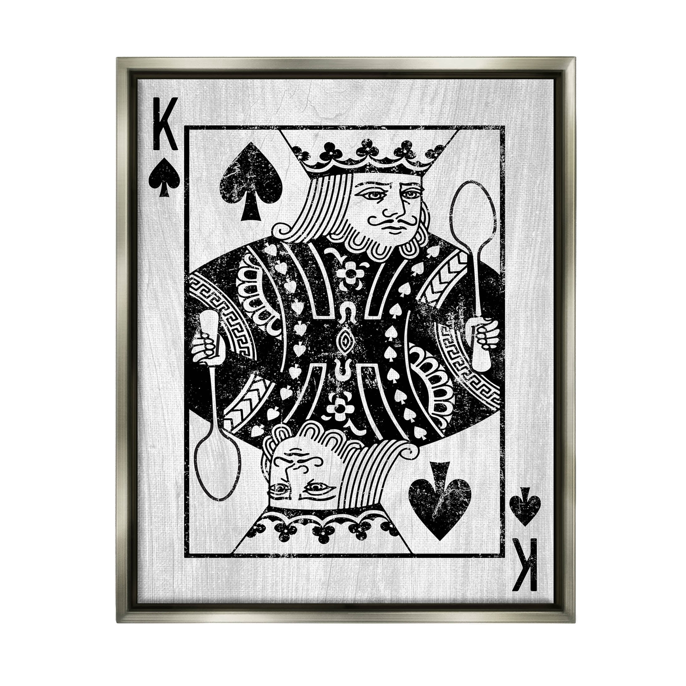 Stupell Industries King Spade Card Deck Symbol Graphic Art Luster Gray Floating Framed Canvas Print Wall Art, Design by Lil' Rue