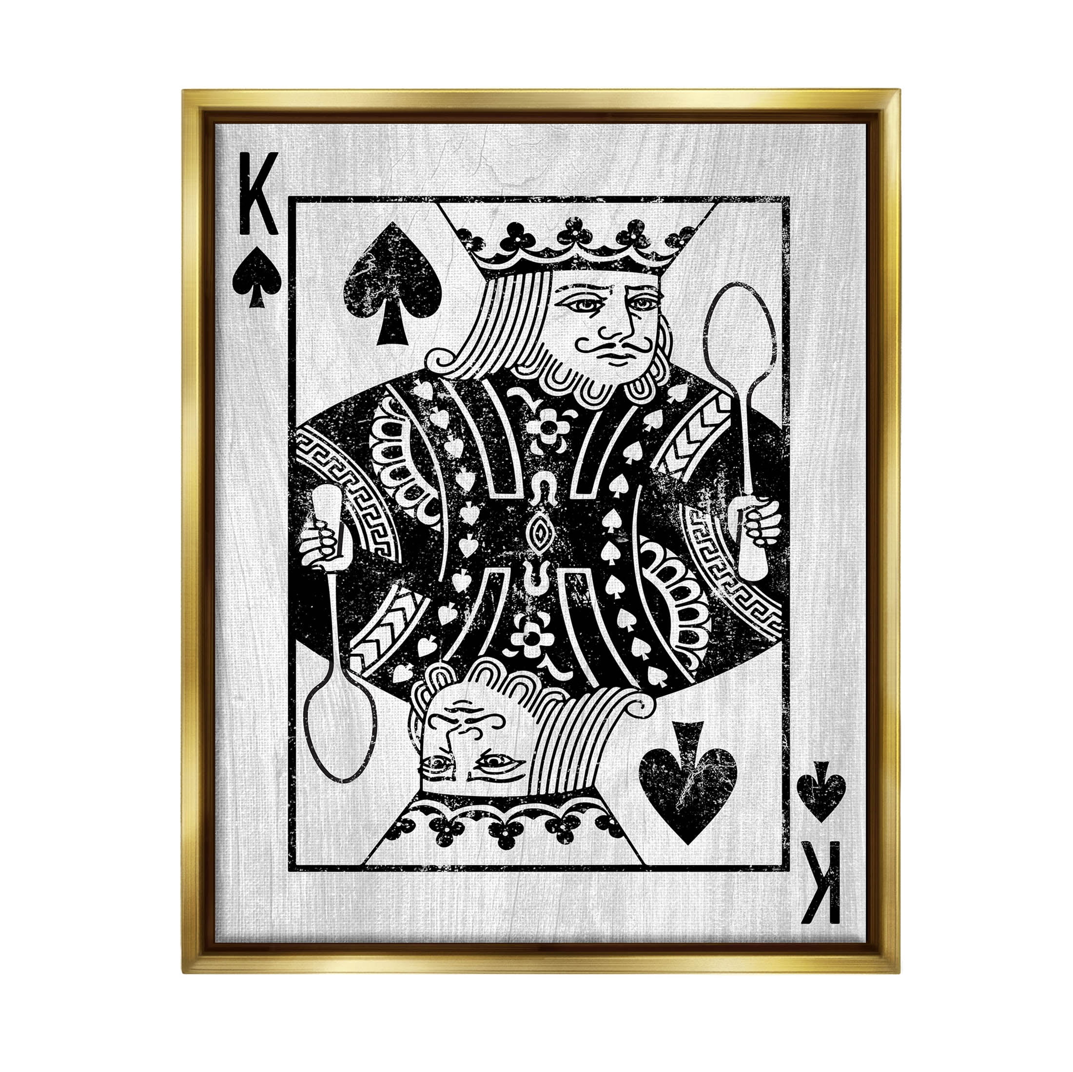 Stupell Industries King Spade Card Deck Symbol Graphic Art Metallic Gold Floating Framed Canvas Print Wall Art, Design by Lil' Rue