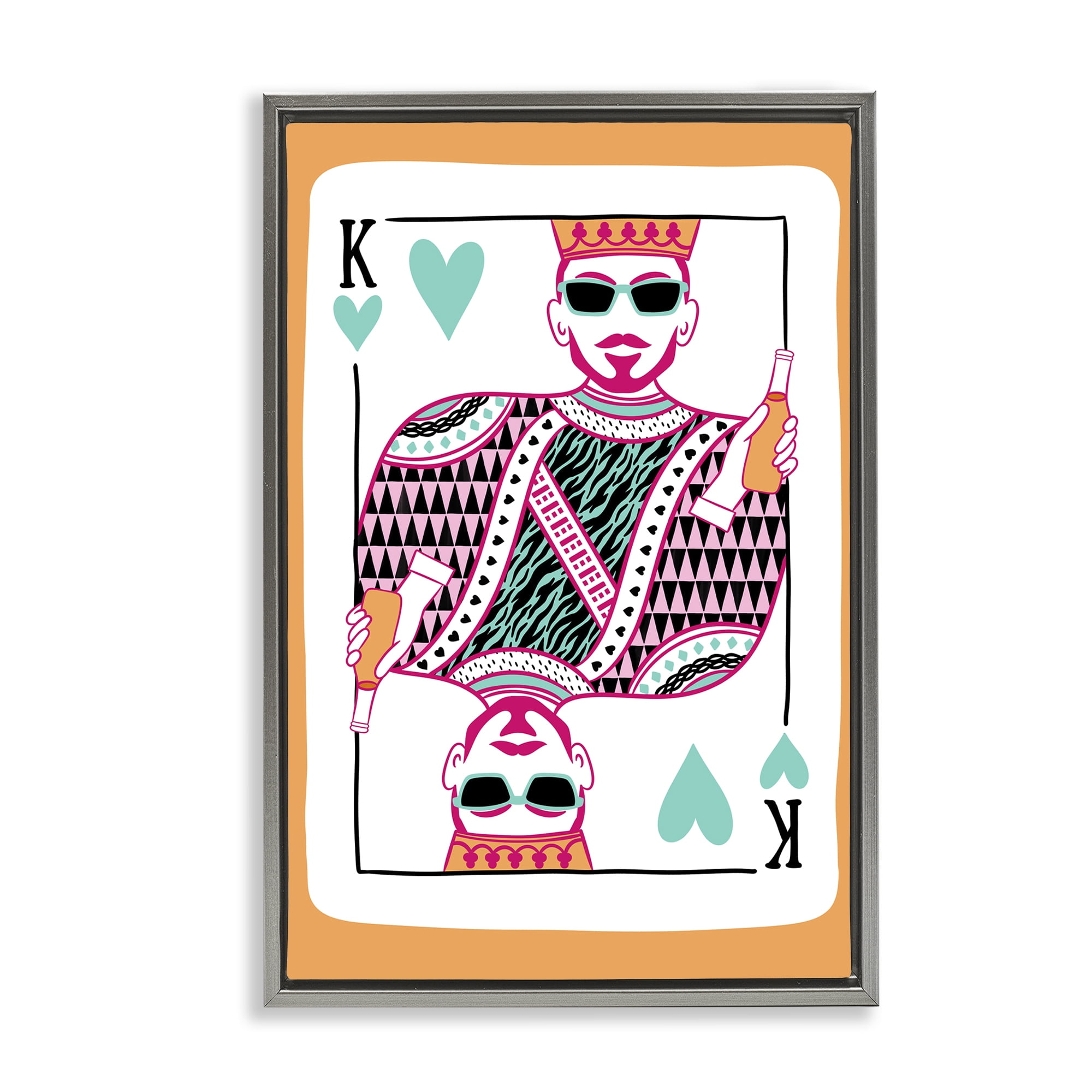 Stupell Industries King of Hearts & Drink Entertainment Painting Gray Floater Framed Canvas Art Print Wall Art, 21 x 31