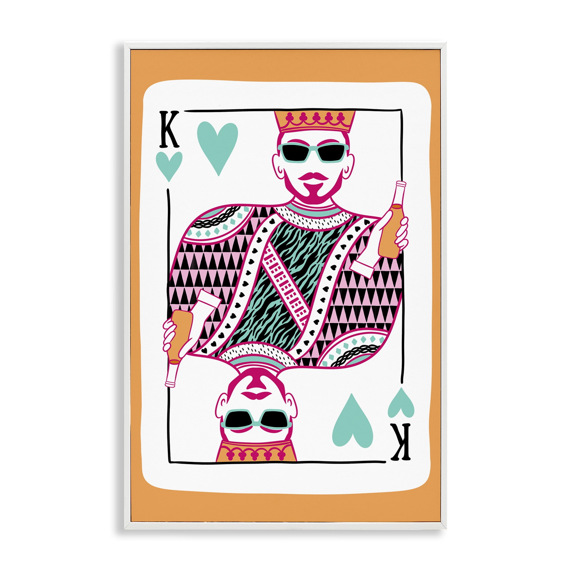 Stupell Industries King of Hearts & Drink Entertainment Painting White Framed Art Print Wall Art, 12 x 18