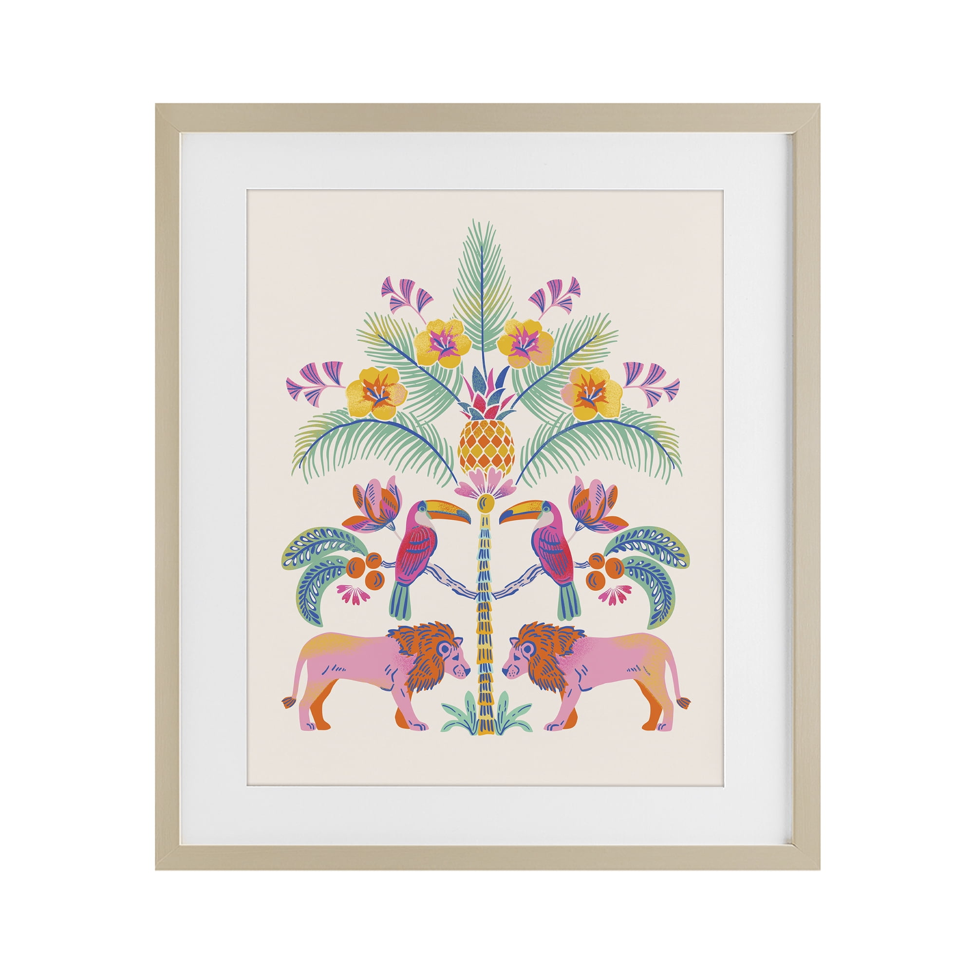 Stupell Industries King of Jungle Symmetry Birch Framed Print Under Glass, design by Riley Hutchens