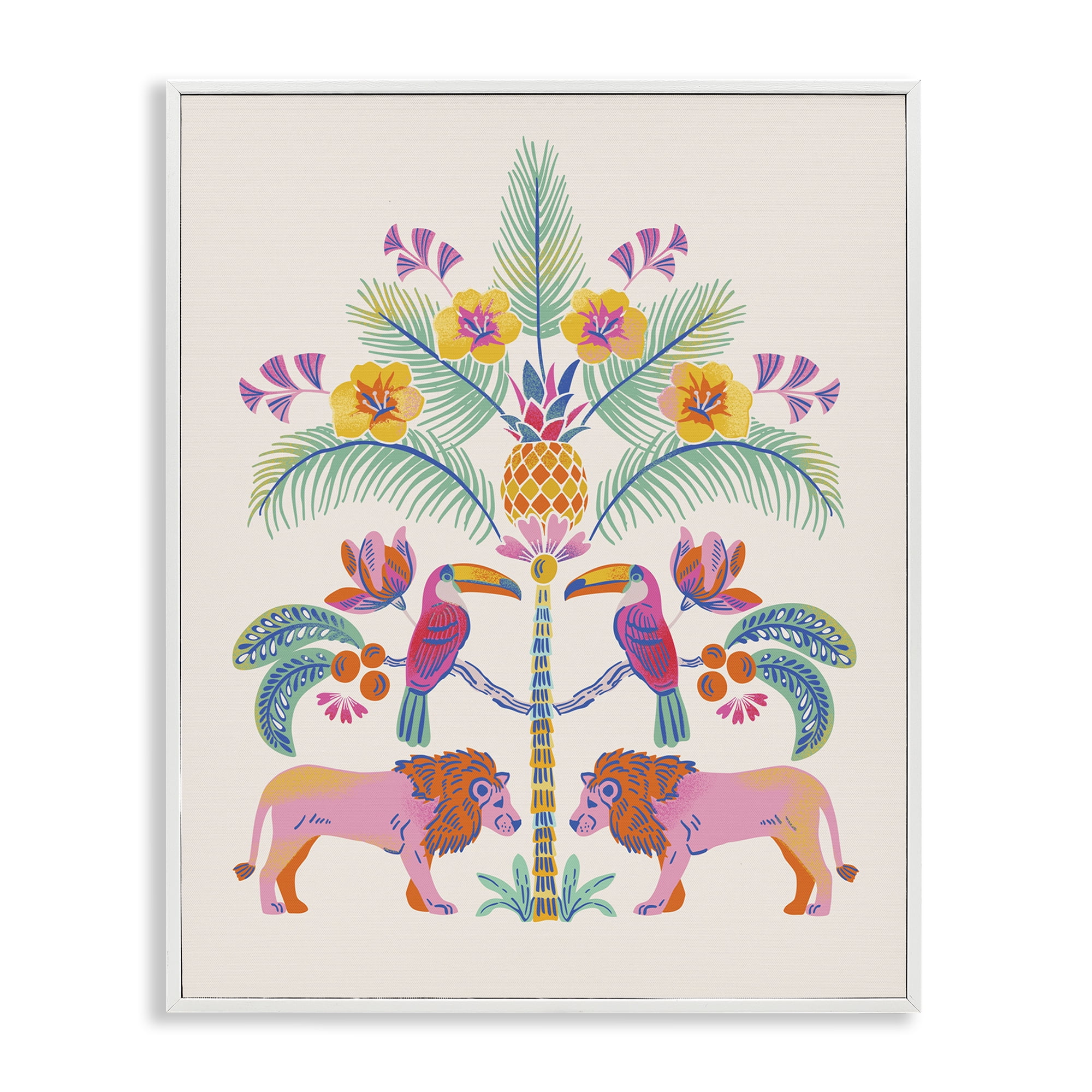 Stupell Industries King of Jungle Symmetry White Framed Giclee Art, design by Riley Hutchens