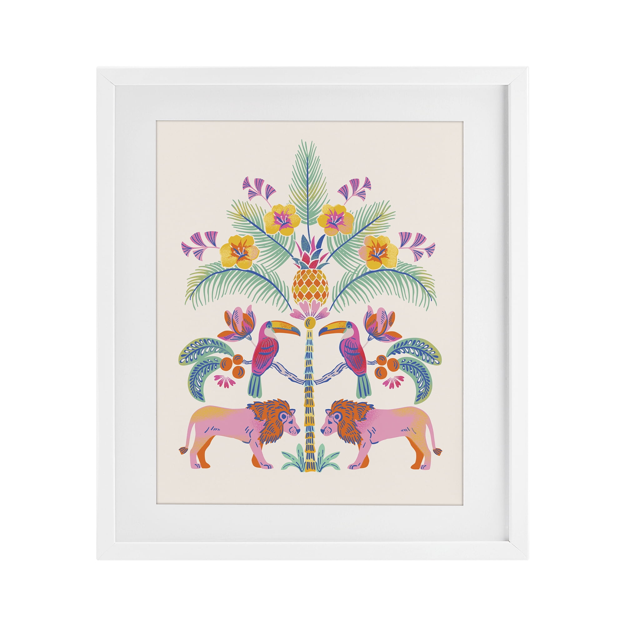 Stupell Industries King of Jungle Symmetry White Framed Print Under Glass, design by Riley Hutchens