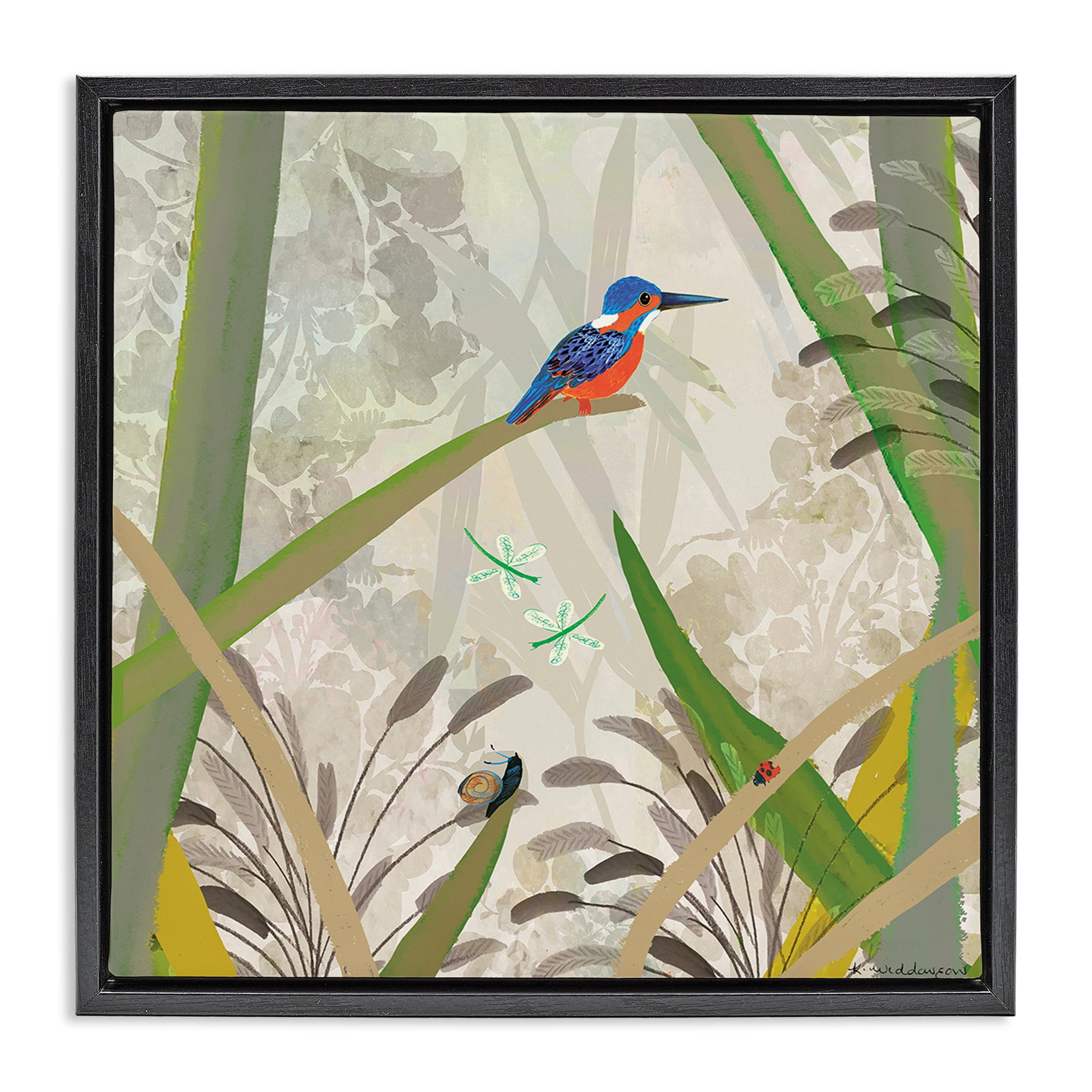 Stupell Industries Kingfisher Among Branches Black Framed Floater Canvas Wall Art, design by Kay Widdowson