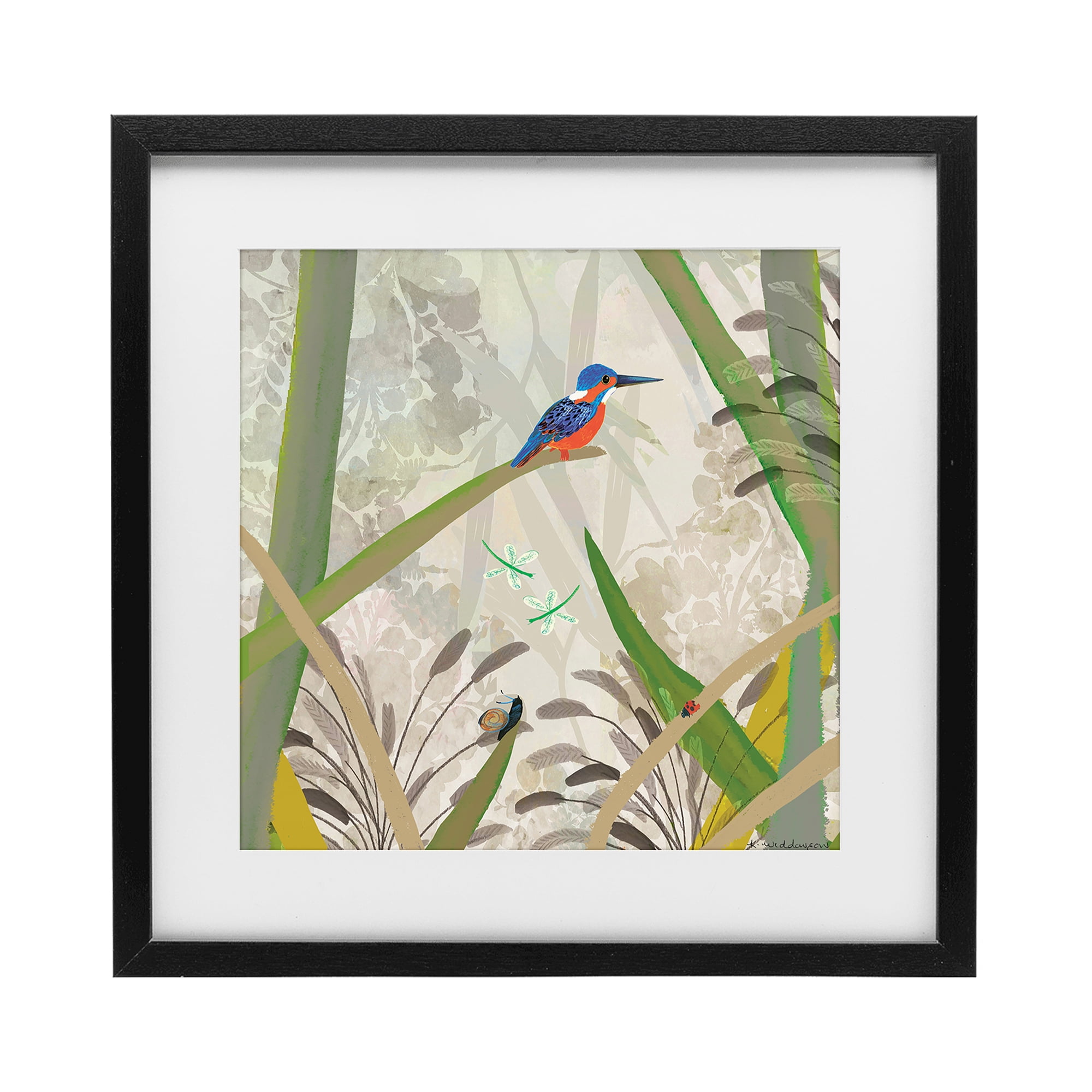 Stupell Industries Kingfisher Among Branches Black Framed Print Under Glass, design by Kay Widdowson