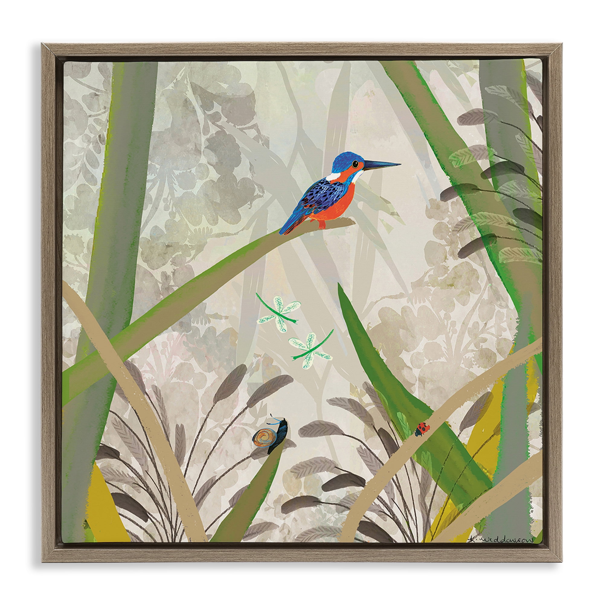 Stupell Industries Kingfisher Among Branches Brown Framed Floater Canvas Wall Art, design by Kay Widdowson