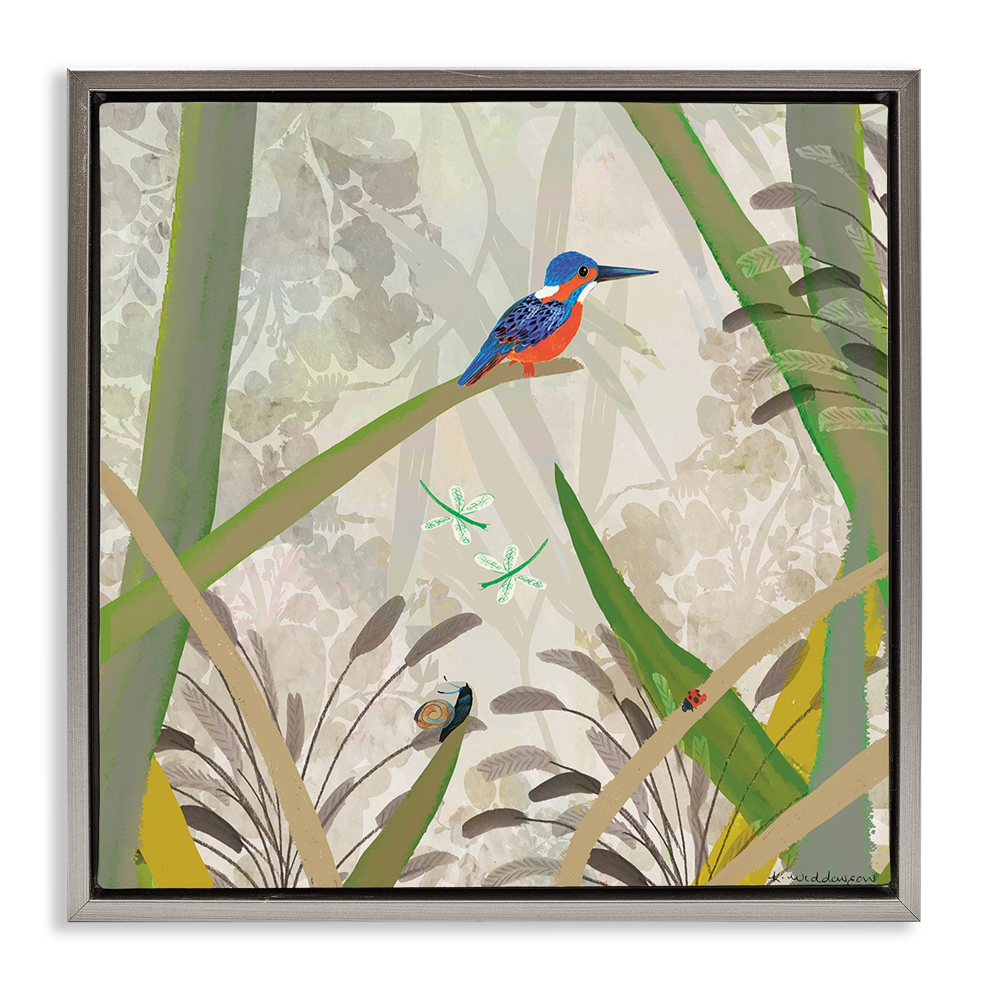 Stupell Industries Kingfisher Among Branches Gray Framed Floater Canvas Wall Art, design by Kay Widdowson