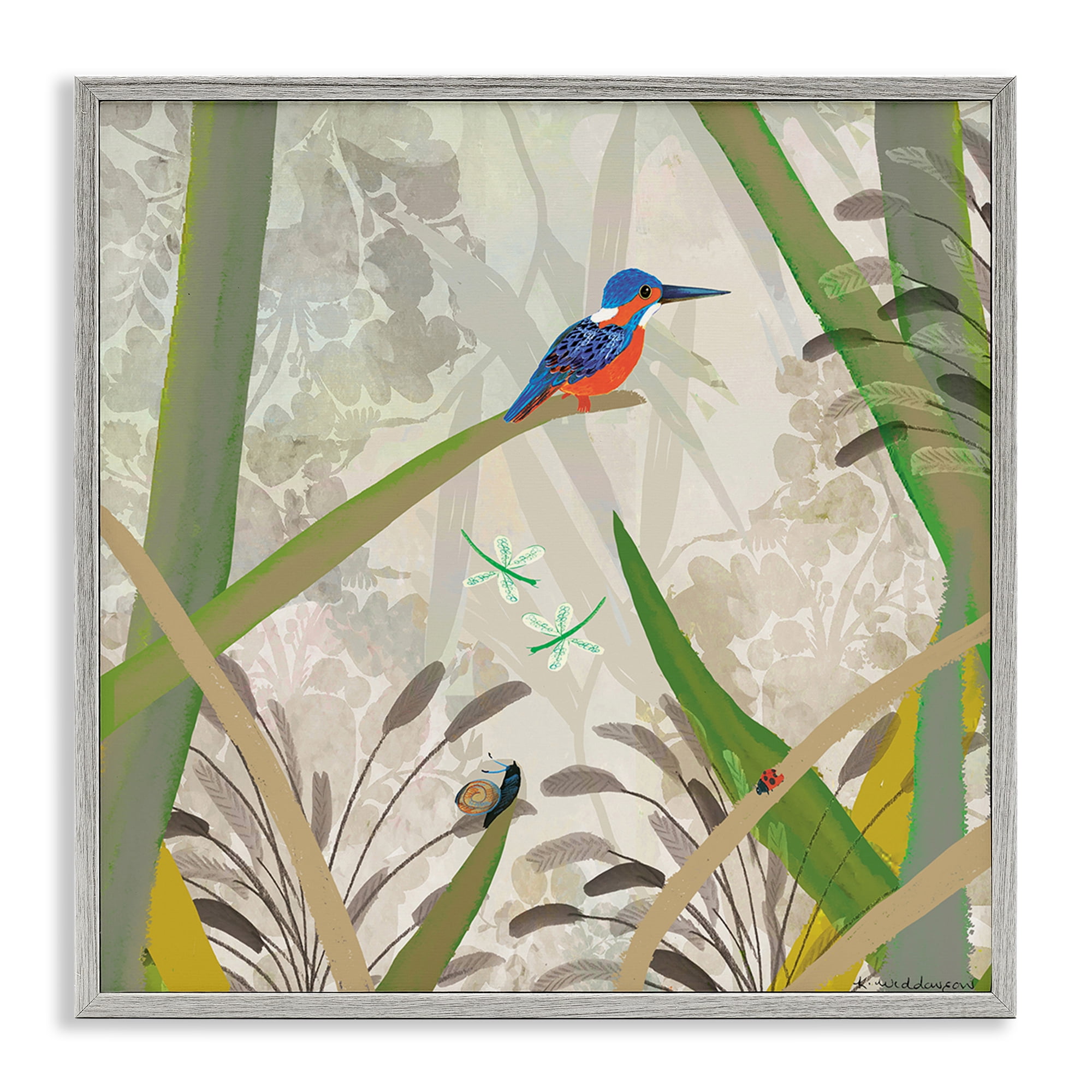 Stupell Industries Kingfisher Among Branches Gray Framed Giclee Art, design by Kay Widdowson