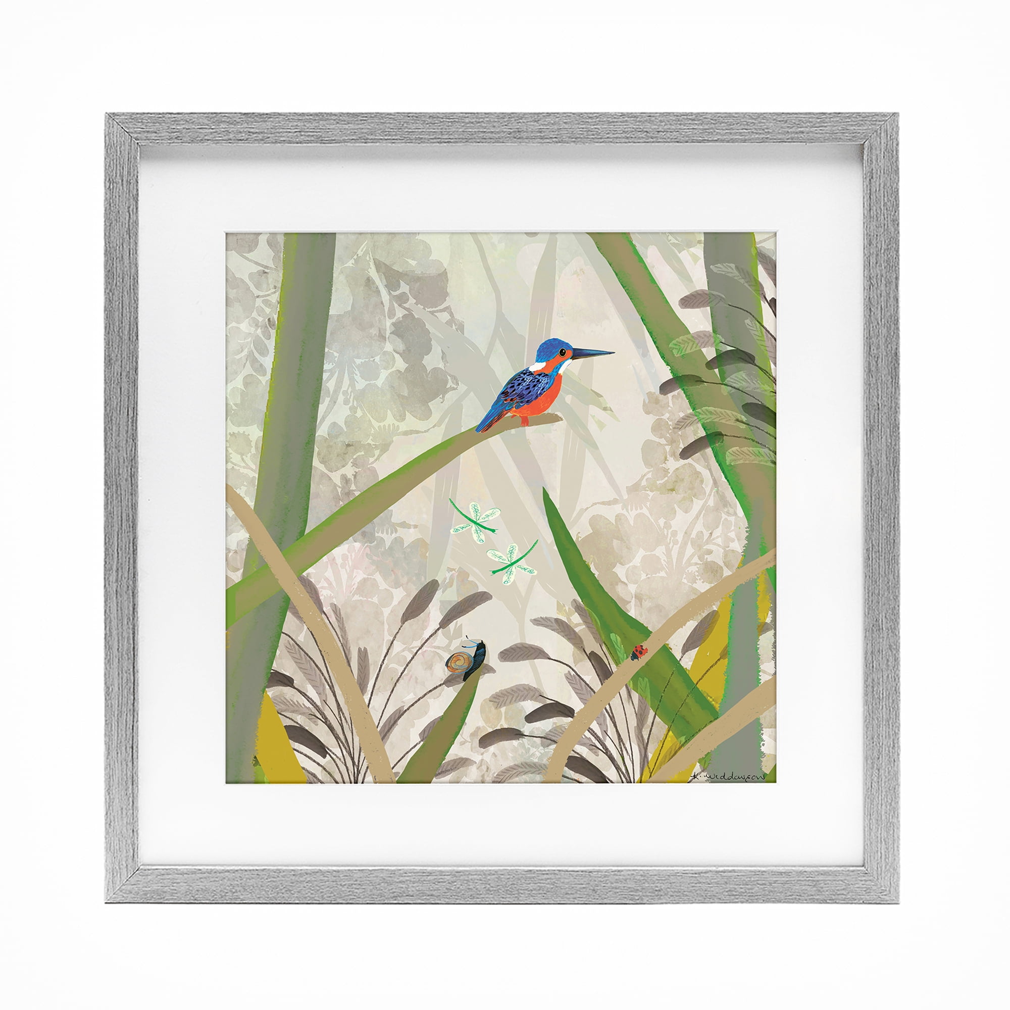 Stupell Industries Kingfisher Among Branches Gray Framed Print Under Glass, design by Kay Widdowson