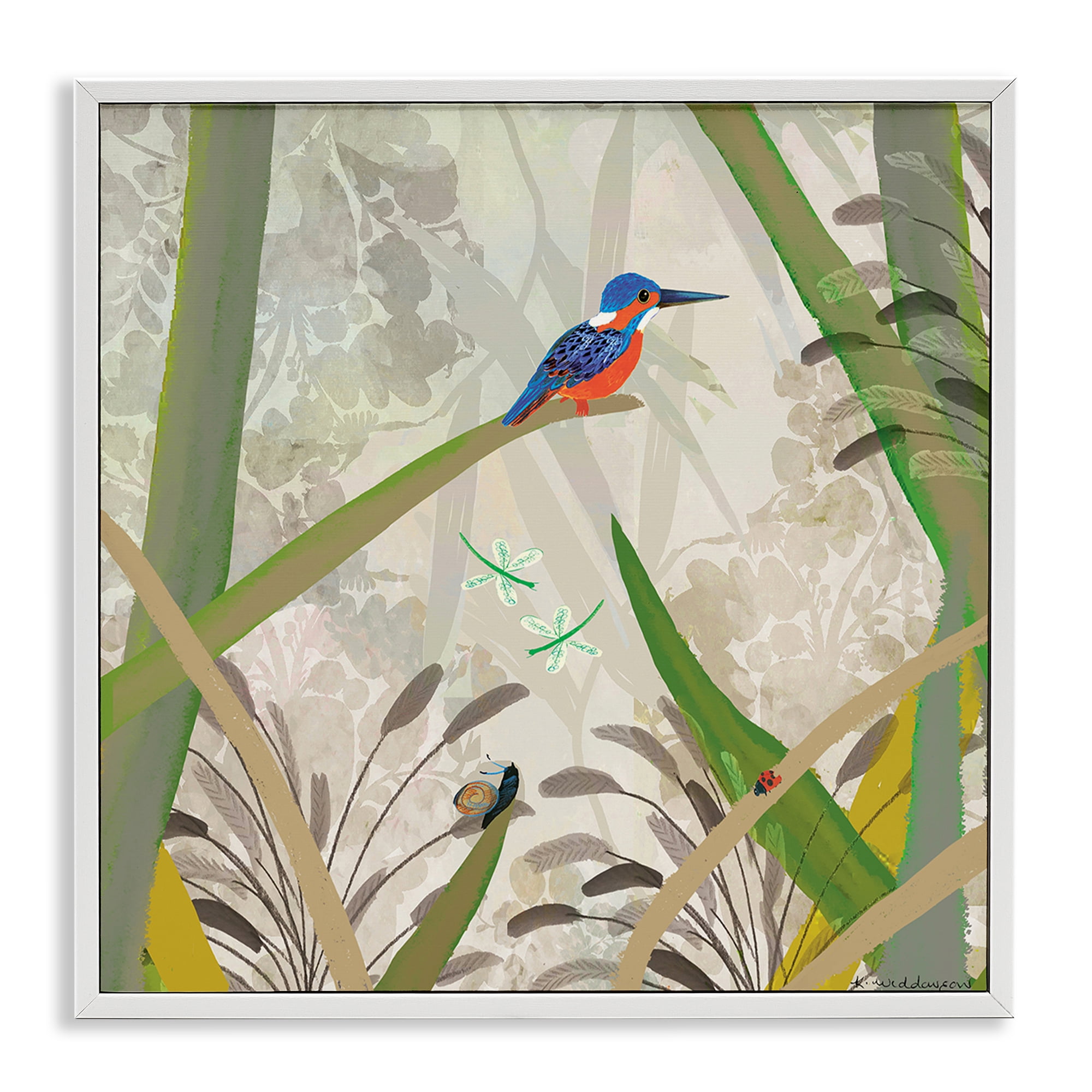 Stupell Industries Kingfisher Among Branches White Framed Giclee Art, design by Kay Widdowson