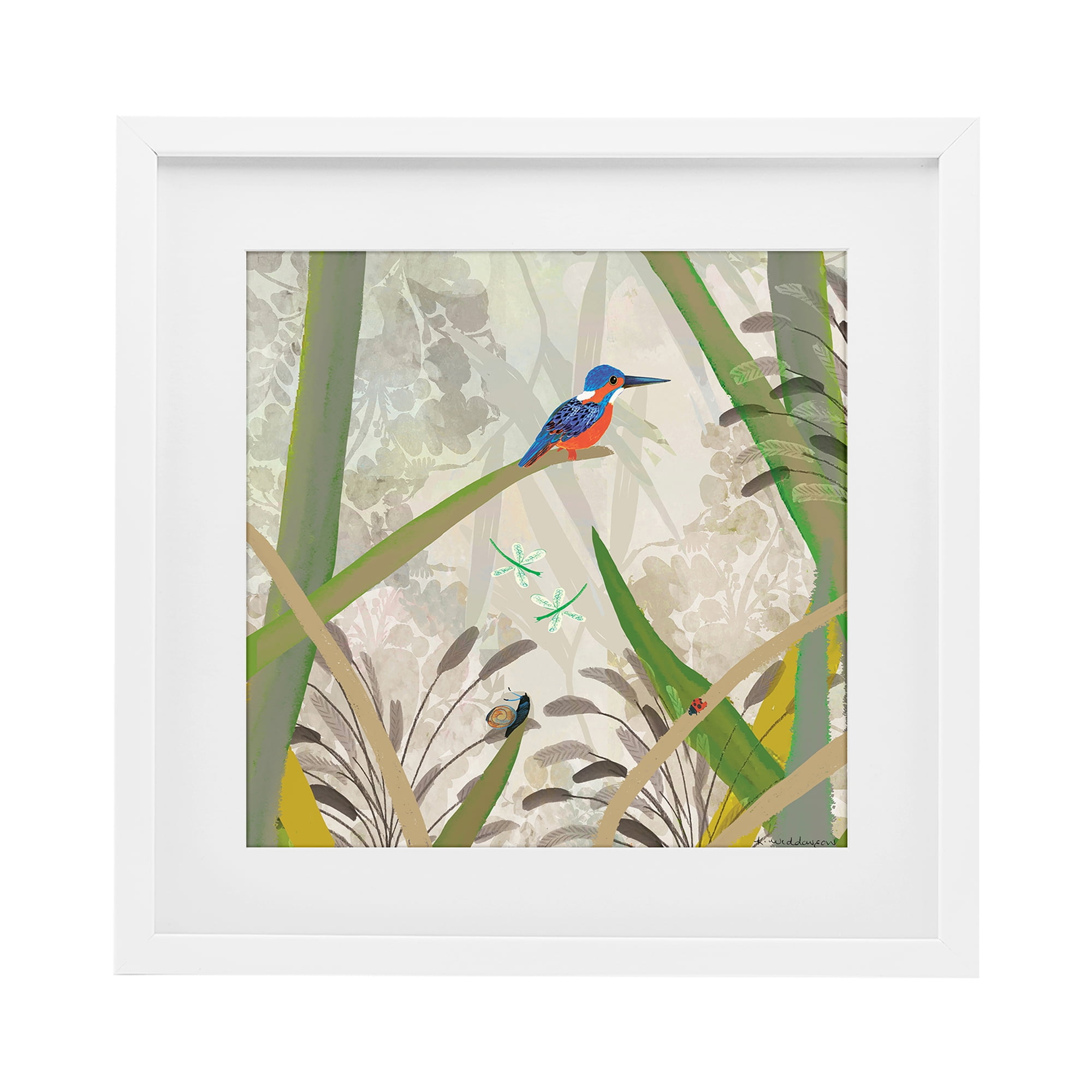 Stupell Industries Kingfisher Among Branches White Framed Print Under Glass, design by Kay Widdowson
