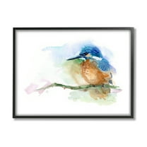 Stupell Industries Kingfisher Perched Bird on Cottage Tree Branch Animals & Insects Painting Black Framed Art Print Wall Art, 11 x 14