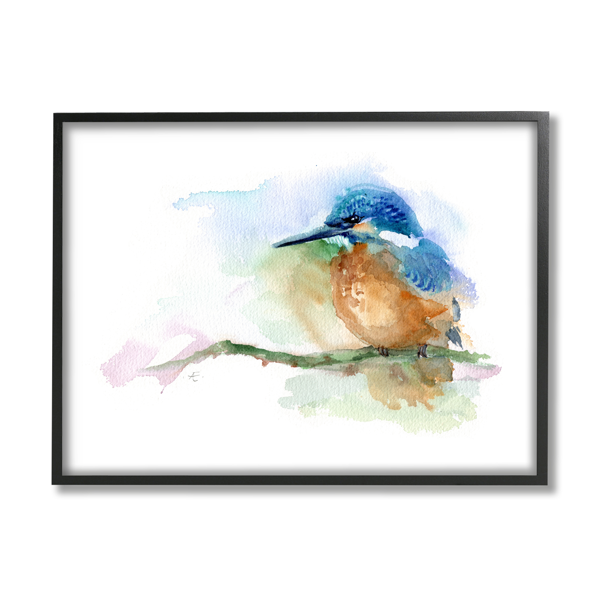 Stupell Industries Kingfisher Perched Bird on Cottage Tree Branch Animals & Insects Painting Black Framed Art Print Wall Art, 16 x 20