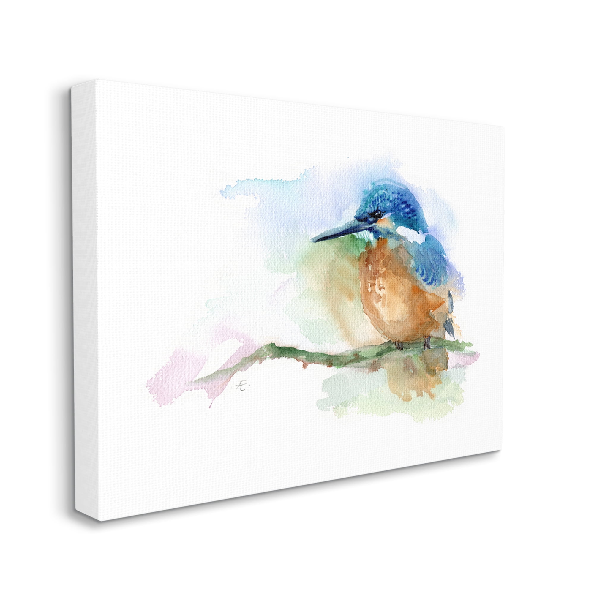 Stupell Industries Kingfisher Perched Bird on Cottage Tree Branch Animals & Insects Painting Gallery Wrapped Canvas Print Wall Art, 30 x 40