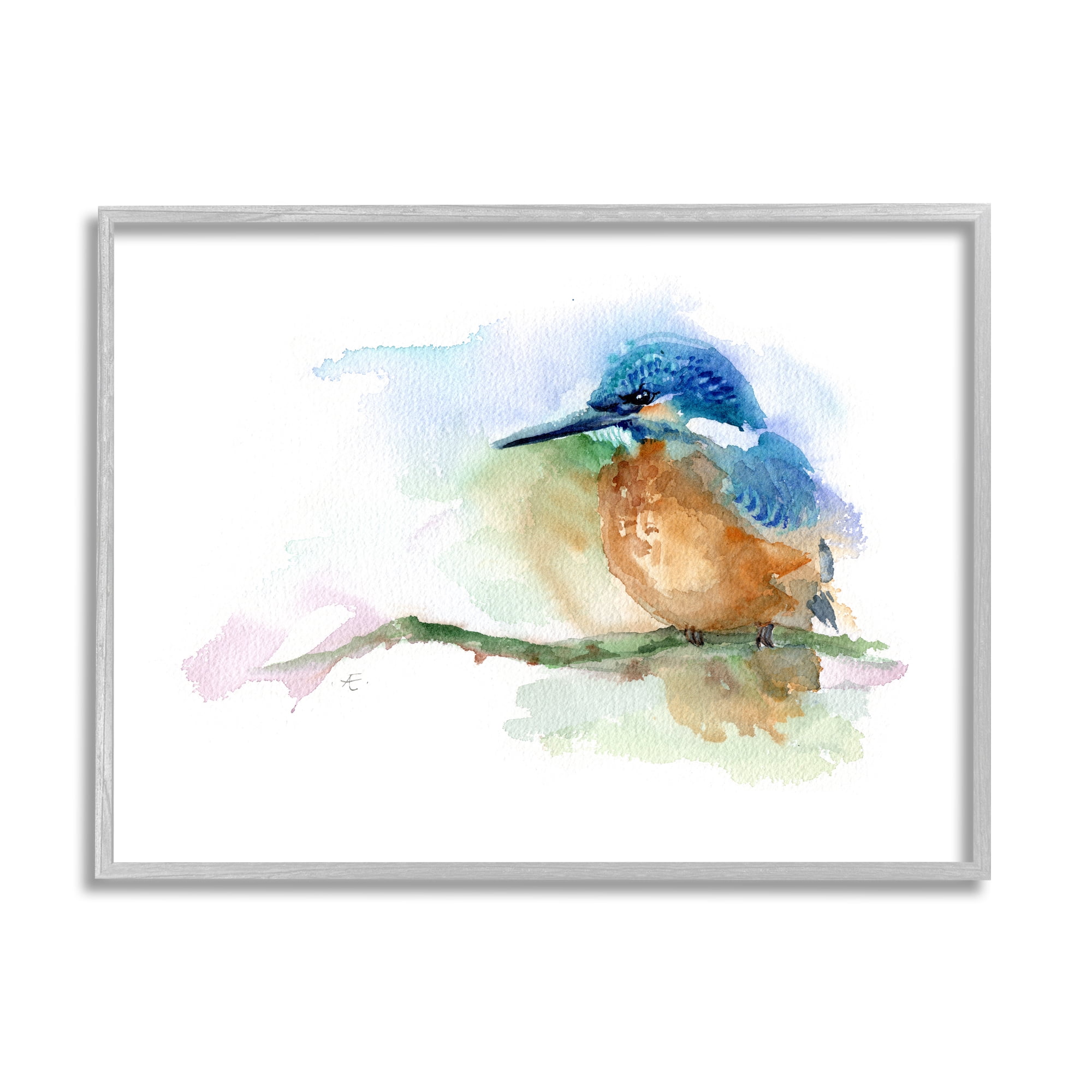 Stupell Industries Kingfisher Perched Bird on Cottage Tree Branch Animals & Insects Painting Gray Framed Art Print Wall Art, 24 x 30