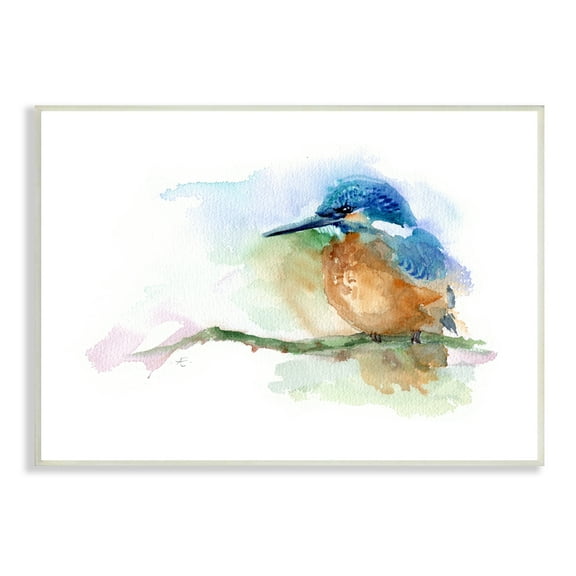 Stupell Industries Kingfisher Perched Bird on Cottage Tree Branch Animals & Insects Painting Unframed Art Print Wall Art, 10 x 15
