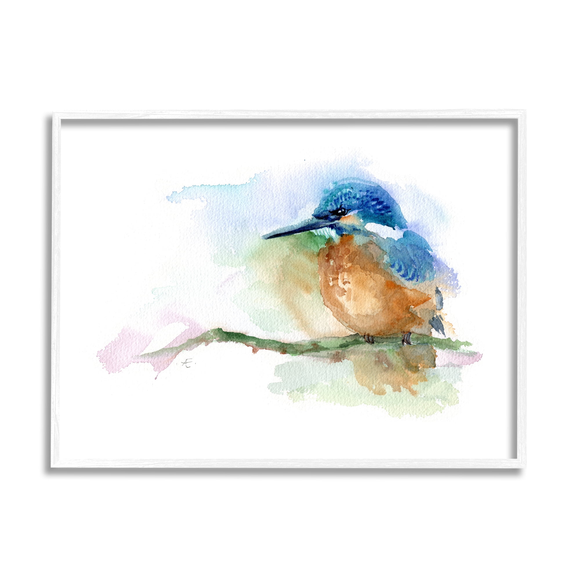 Stupell Industries Kingfisher Perched Bird on Cottage Tree Branch Animals & Insects Painting White Framed Art Print Wall Art, 24 x 30
