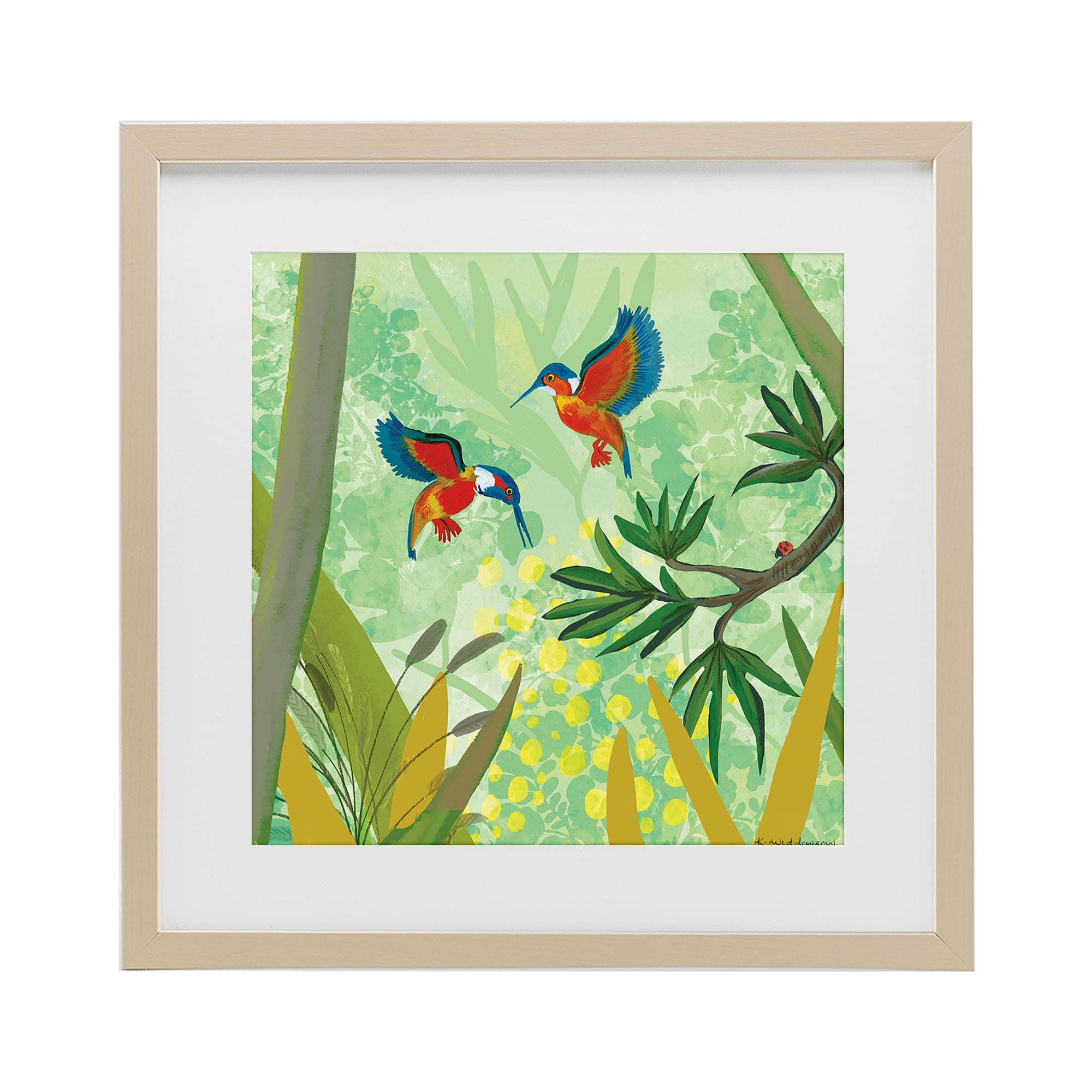 Stupell Industries Kingfishers in Jungle Branches Birch Framed Print Under Glass, design by Kay Widdowson