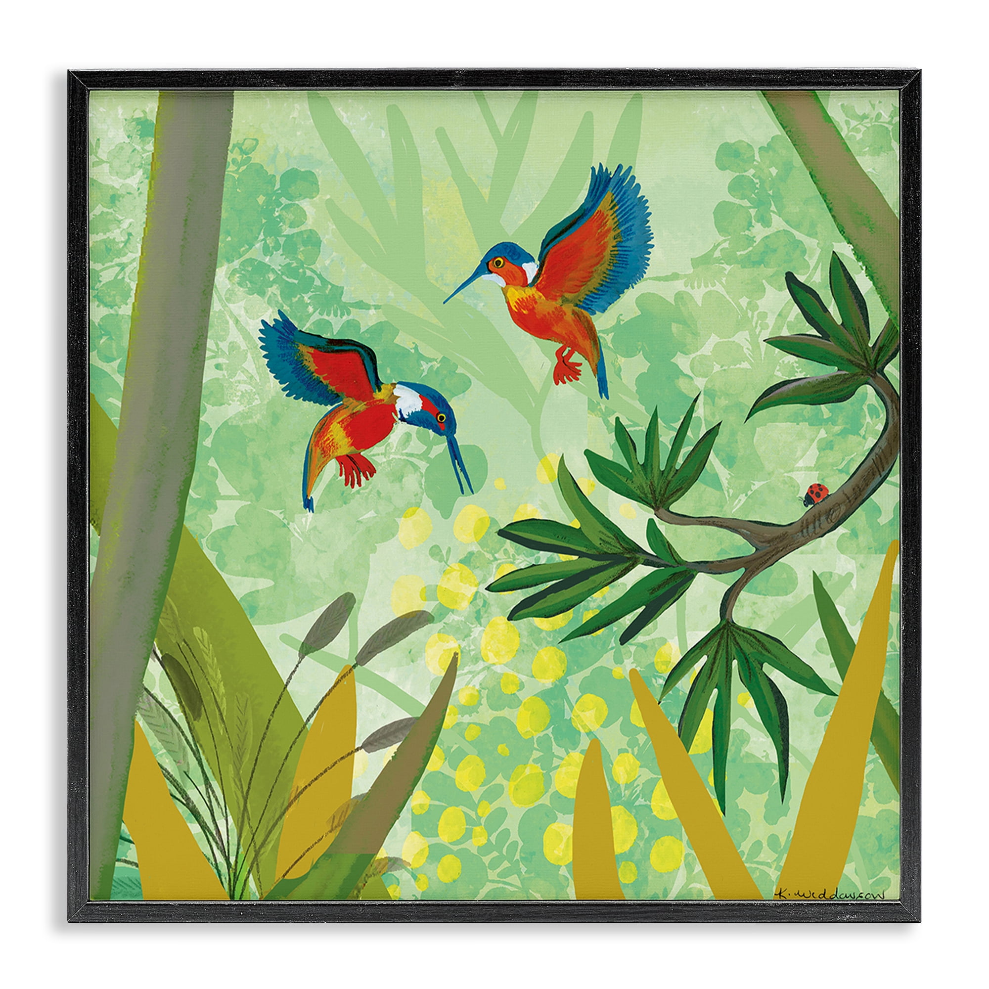 Stupell Industries Kingfishers in Jungle Branches Black Framed Giclee Art, design by Kay Widdowson