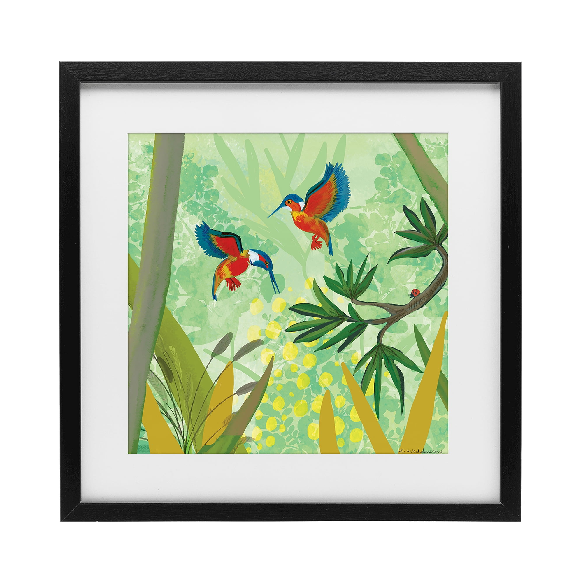Stupell Industries Kingfishers in Jungle Branches Black Framed Print Under Glass, design by Kay Widdowson