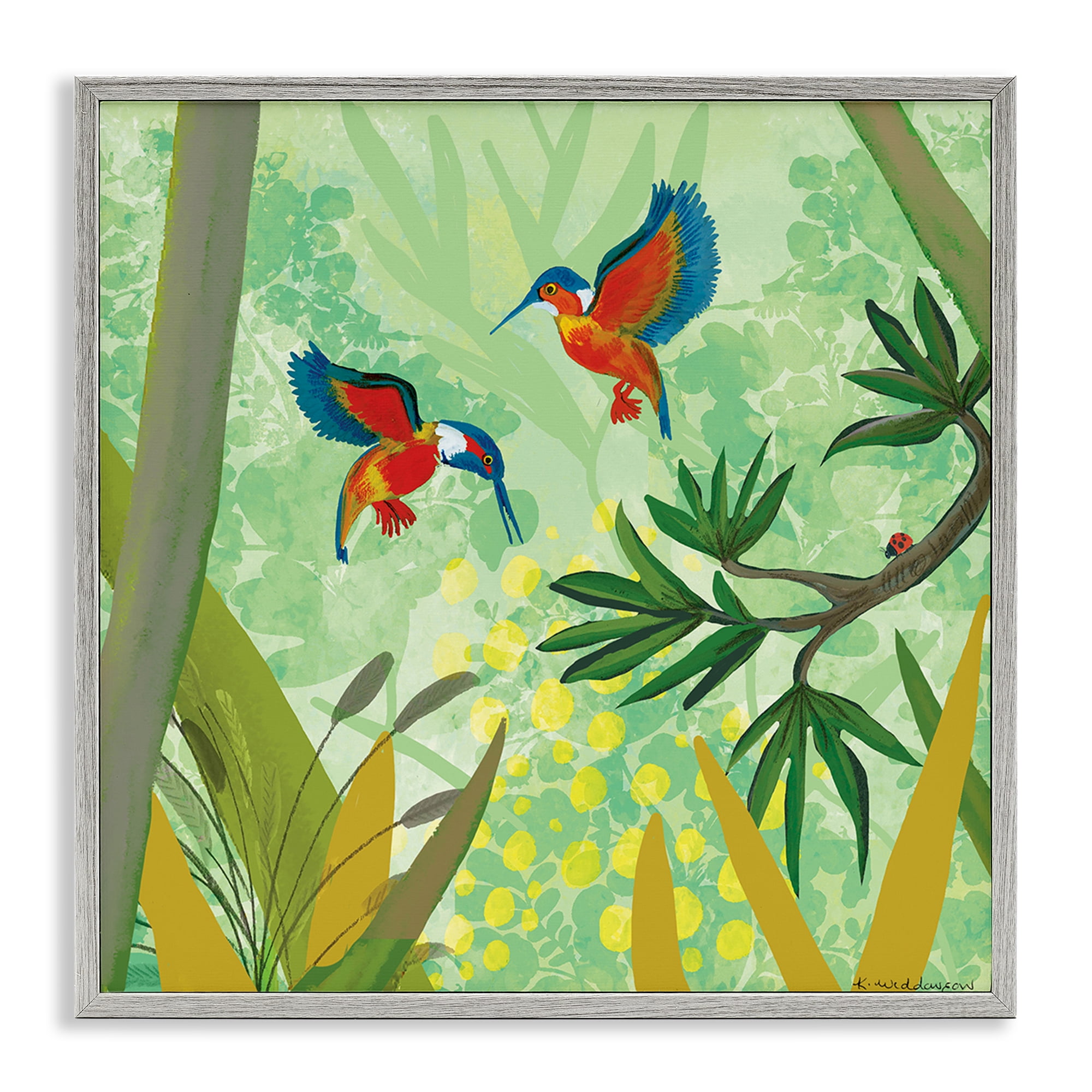Stupell Industries Kingfishers in Jungle Branches Gray Framed Giclee Art, design by Kay Widdowson