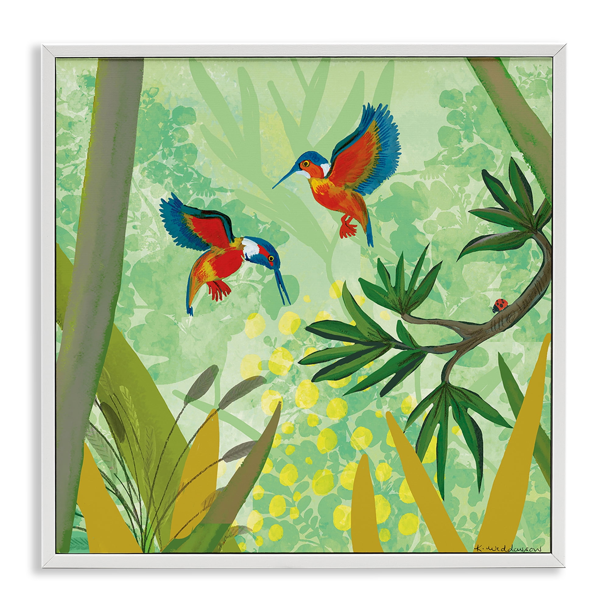 Stupell Industries Kingfishers in Jungle Branches White Framed Giclee Art, design by Kay Widdowson