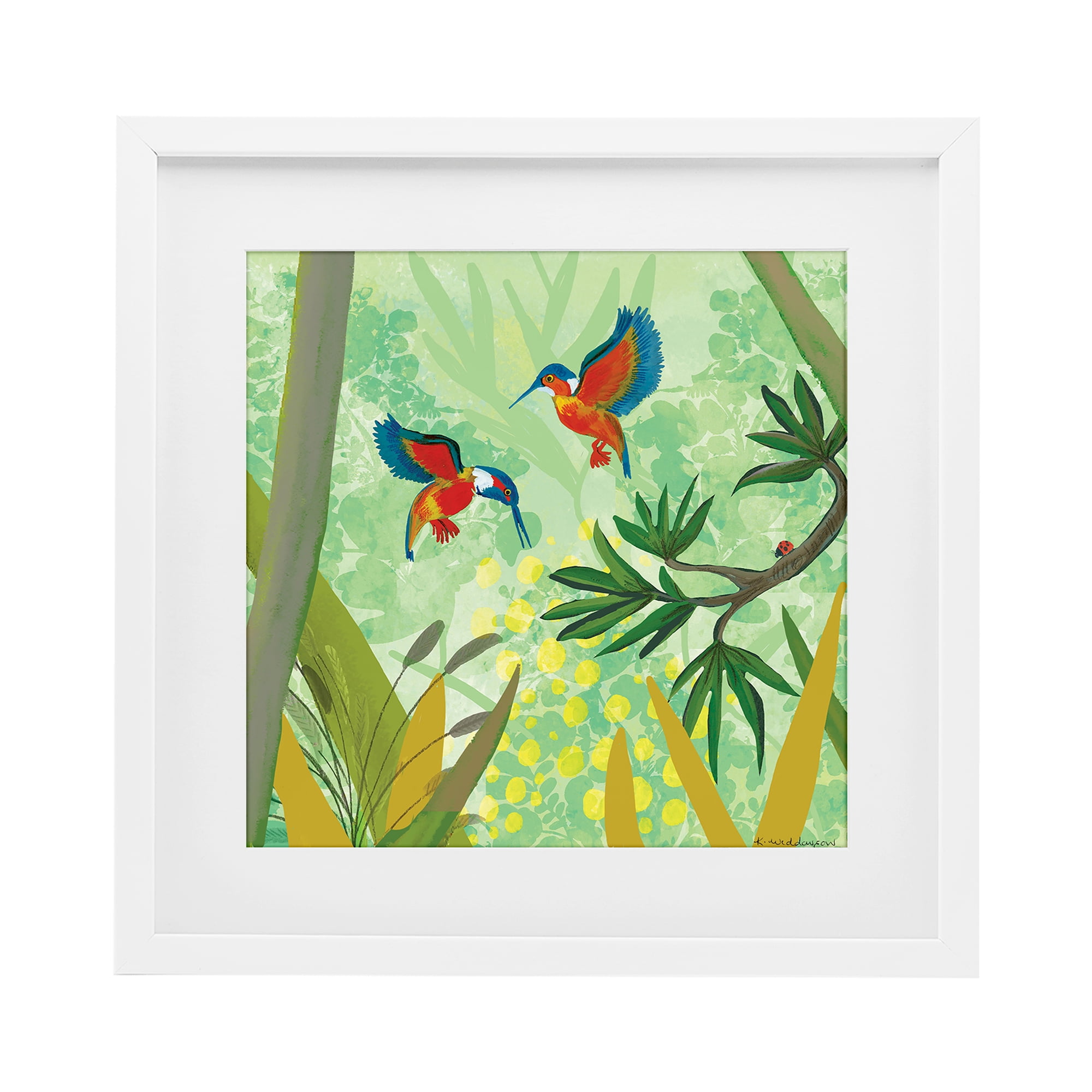 Stupell Industries Kingfishers in Jungle Branches White Framed Print Under Glass, design by Kay Widdowson