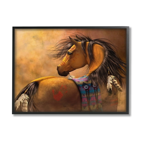 Stupell Industries Kiowa Gold Horse Animals & Insects Painting Black Framed Art Print Wall Art, 20 x 16