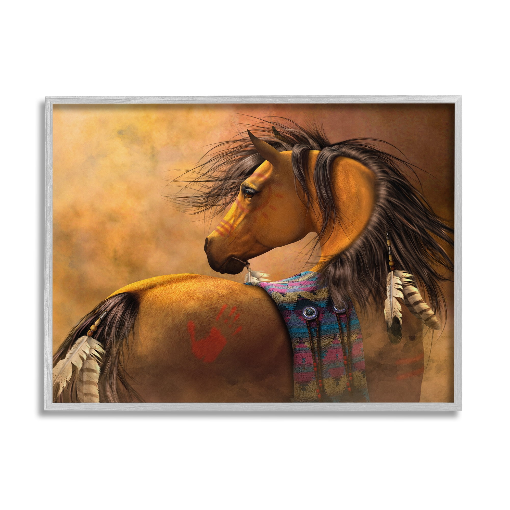 Stupell Industries Kiowa Gold Horse Animals & Insects Painting Gray Framed Art Print Wall Art, 20 x 16