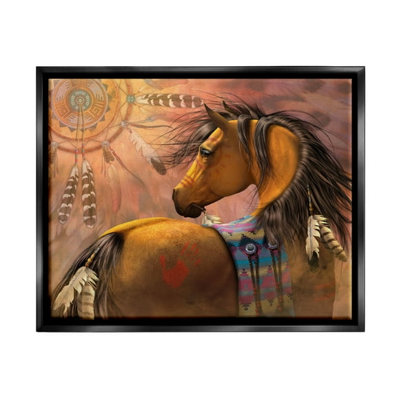 Stupell Industries Kiowa Gold Stallion Animals & Insects Painting Black Floater Framed Canvas Art Print Wall Art, 21 x 17