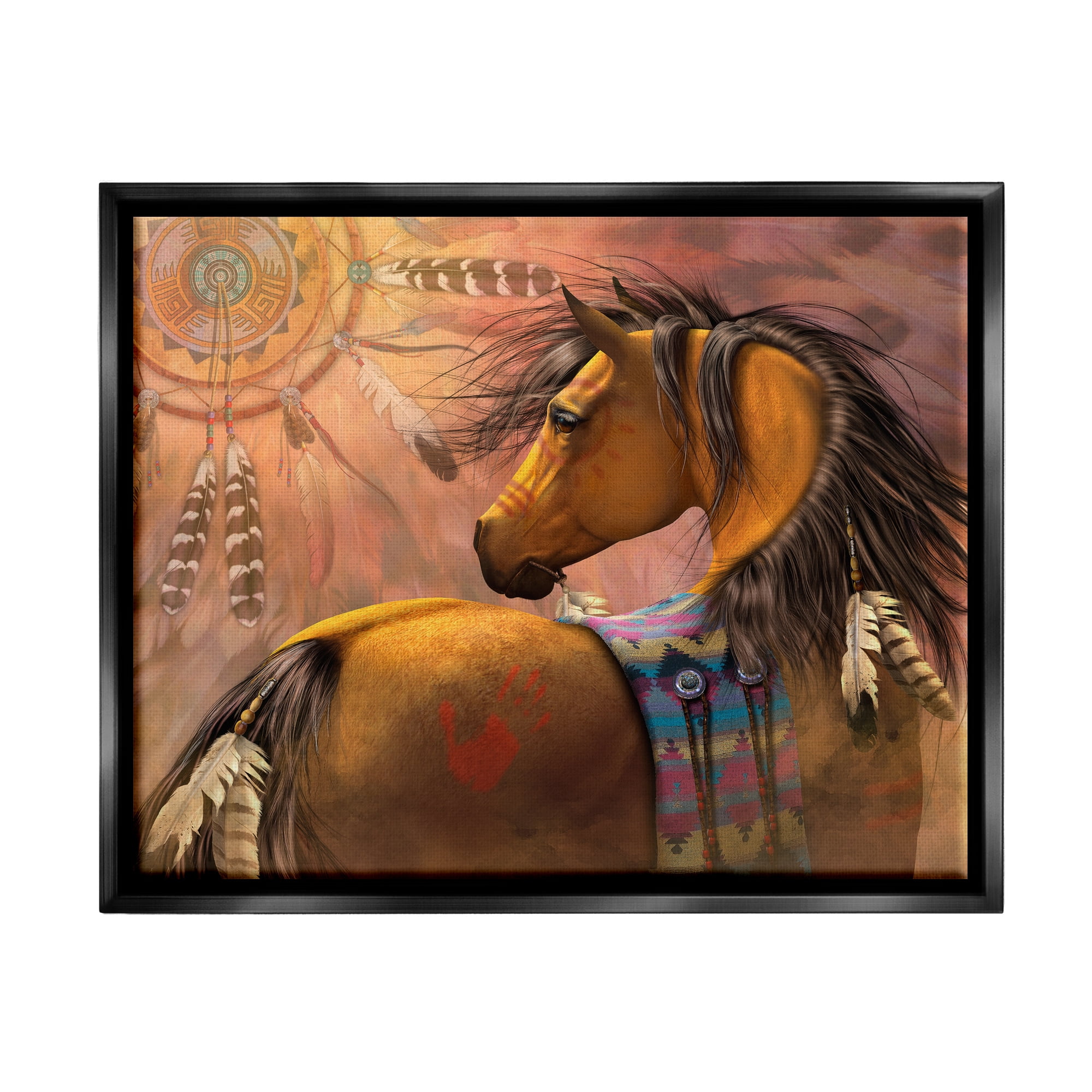 Stupell Industries Kiowa Gold Stallion Animals & Insects Painting Black Floater Framed Canvas Art Print Wall Art, 31 x 25