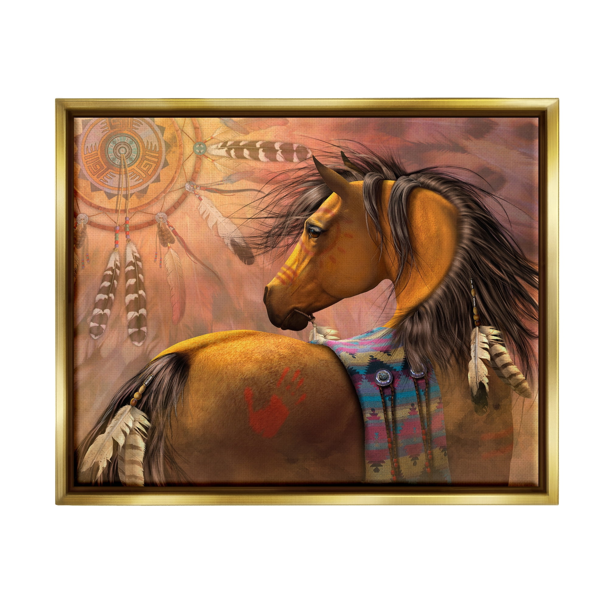 Stupell Industries Kiowa Gold Stallion Animals & Insects Painting Gold Floater Framed Canvas Art Print Wall Art, 31 x 25