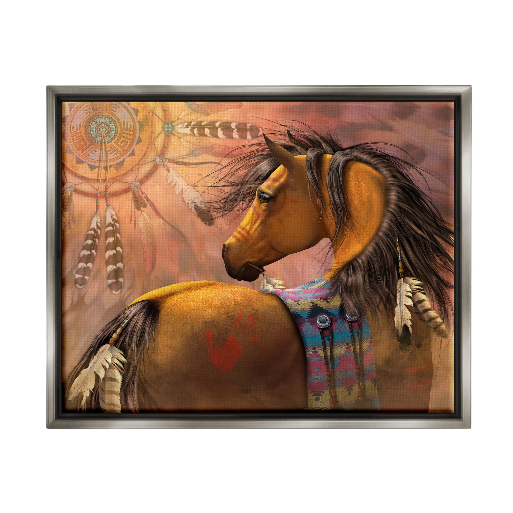 Stupell Industries Kiowa Gold Stallion Animals & Insects Painting Gray Floater Framed Canvas Art Print Wall Art, 21 x 17