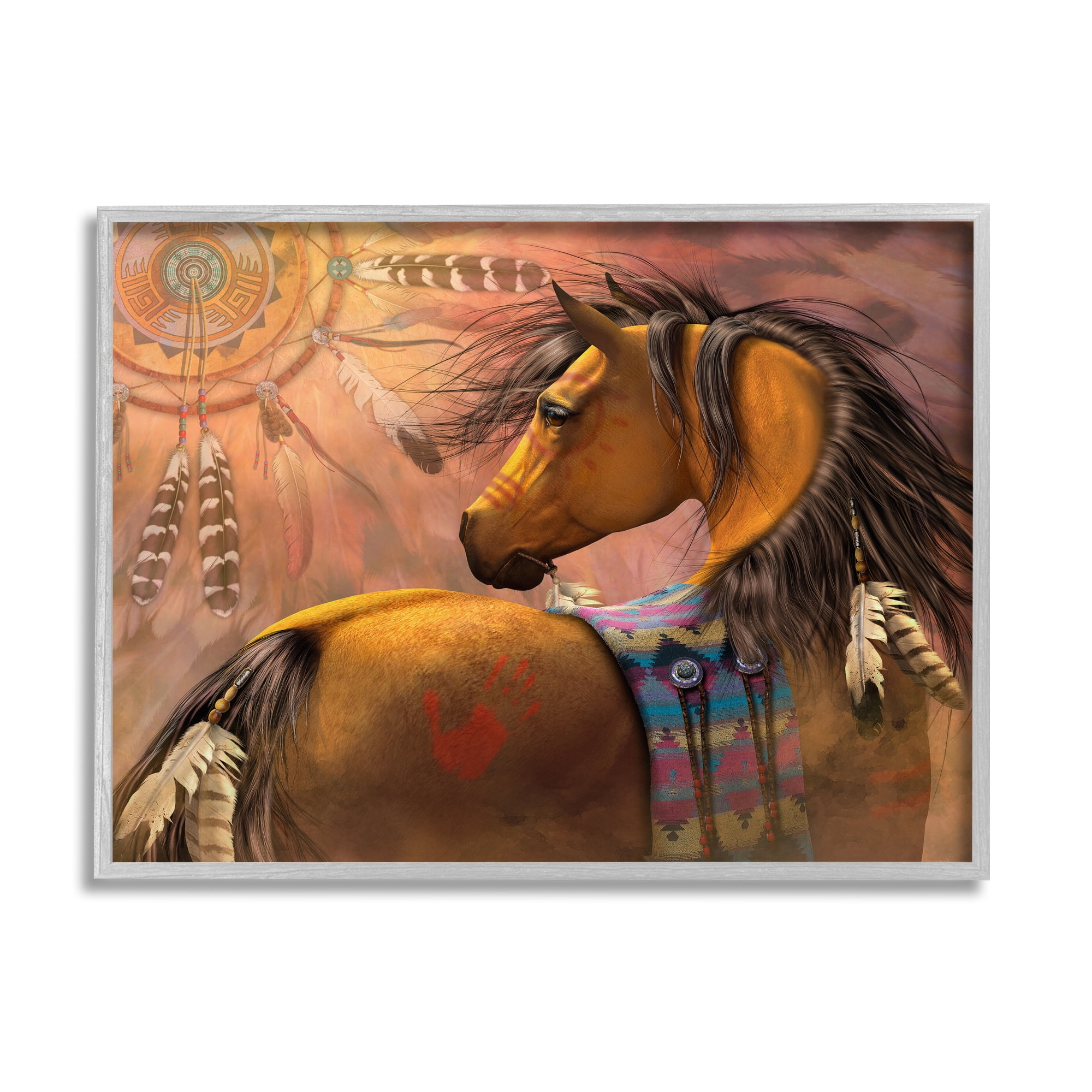 Stupell Industries Kiowa Gold Stallion Animals & Insects Painting Gray Framed Art Print Wall Art, 30 x 24
