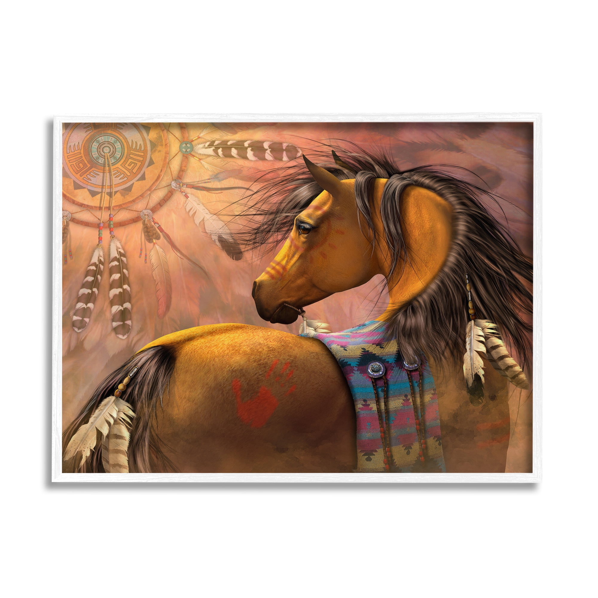 Kiowa Gold Stallion Canvas Print with White Frame, 14 x 11