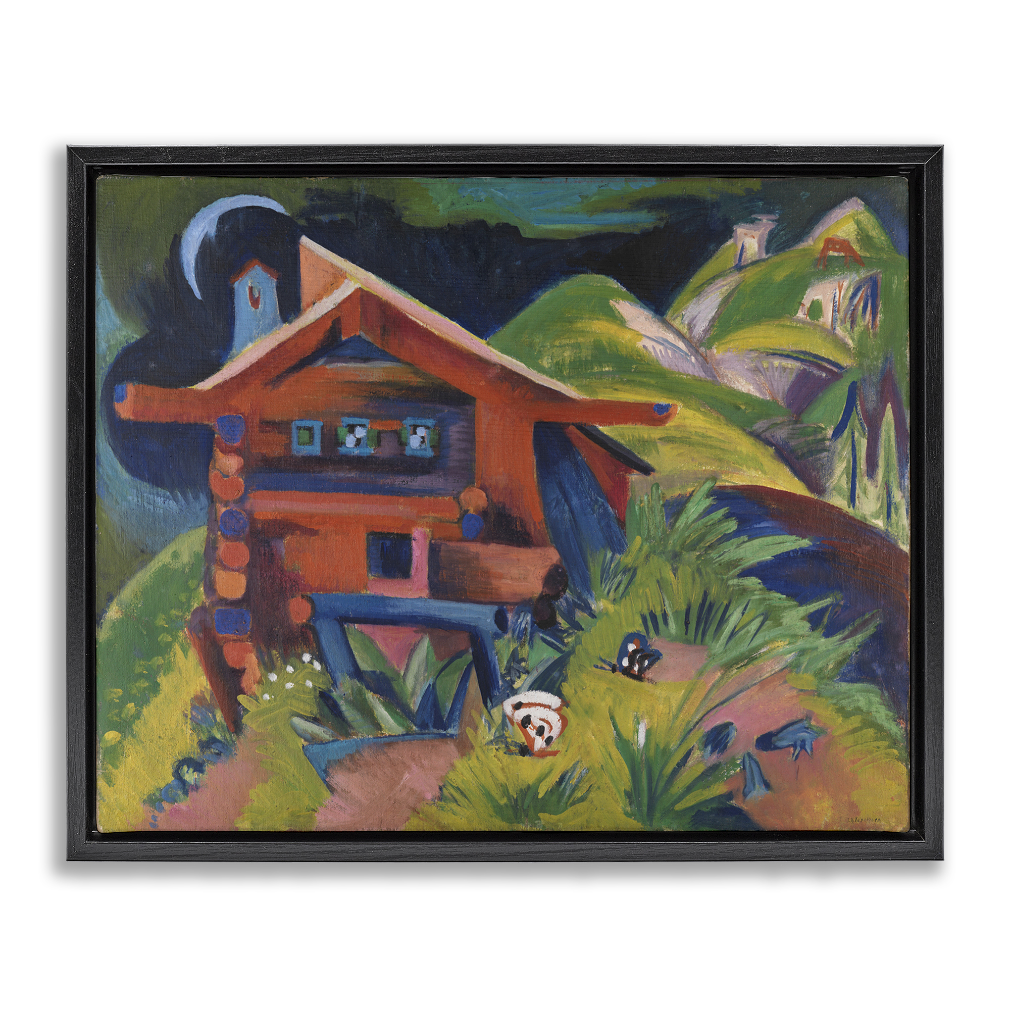 Stupell Industries Kirchner Landscape Cabin Landscape & Nature Painting Black Floater Framed Canvas Art Print Wall Art, 31 x 25