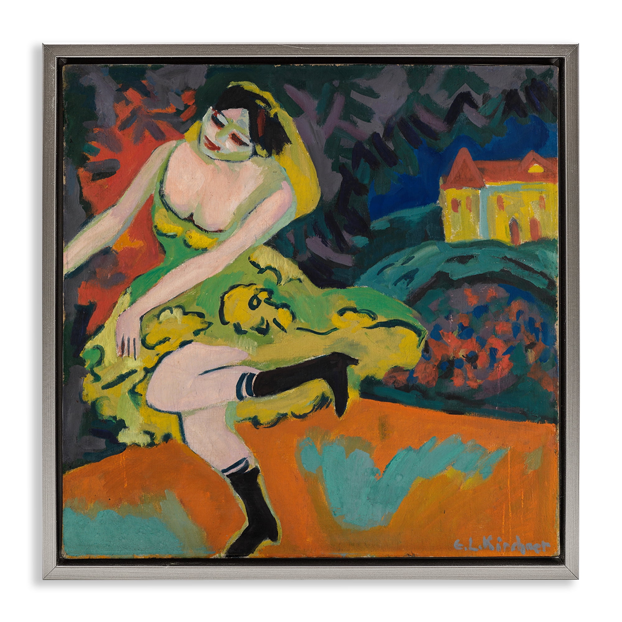 Stupell Industries Kirchner Painting of Woman People Painting Gray Floater Framed Canvas Art Print Wall Art, 18 x 18